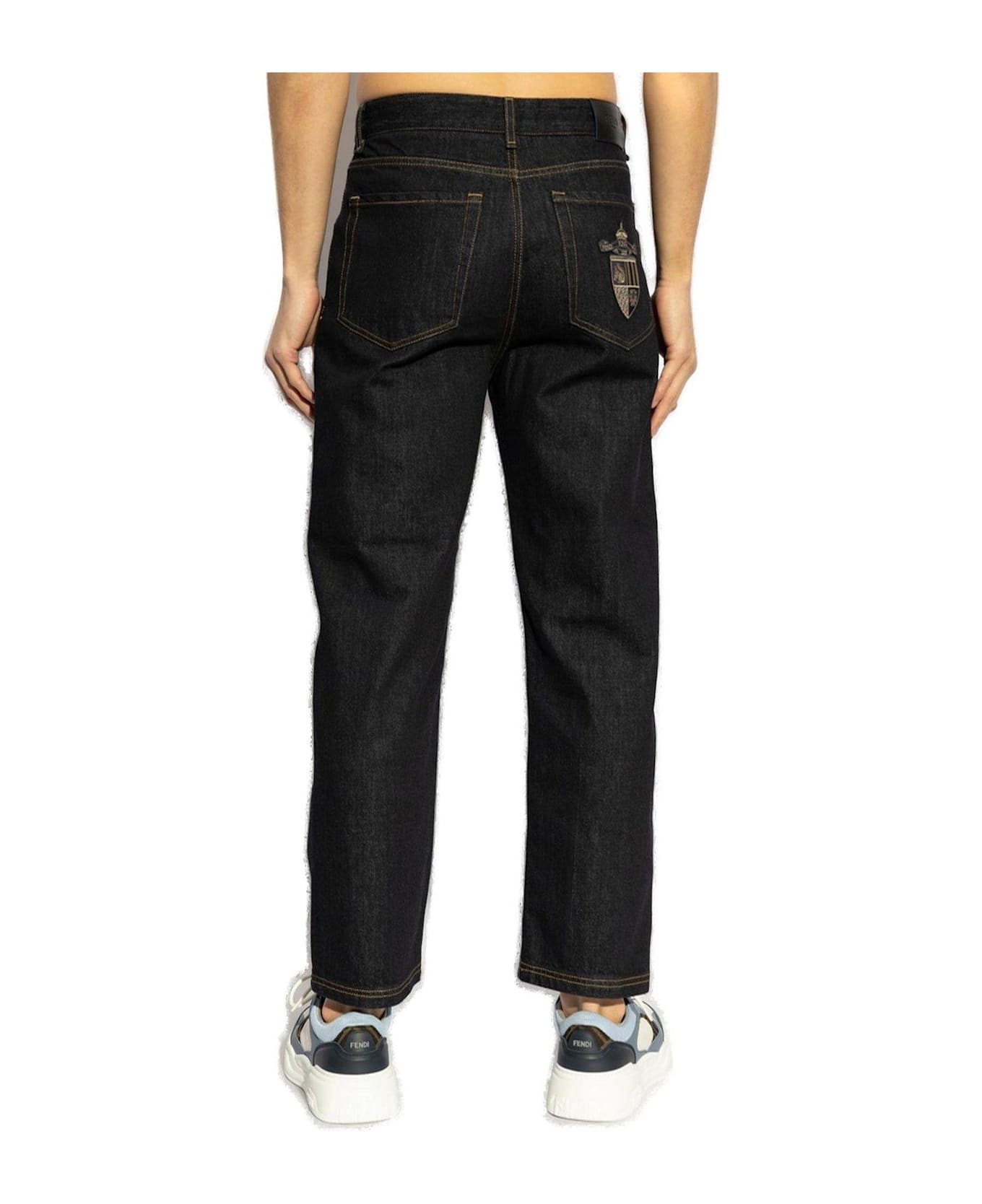Fendi Crest Embroidered Straight-leg Long Jeans - BLUE