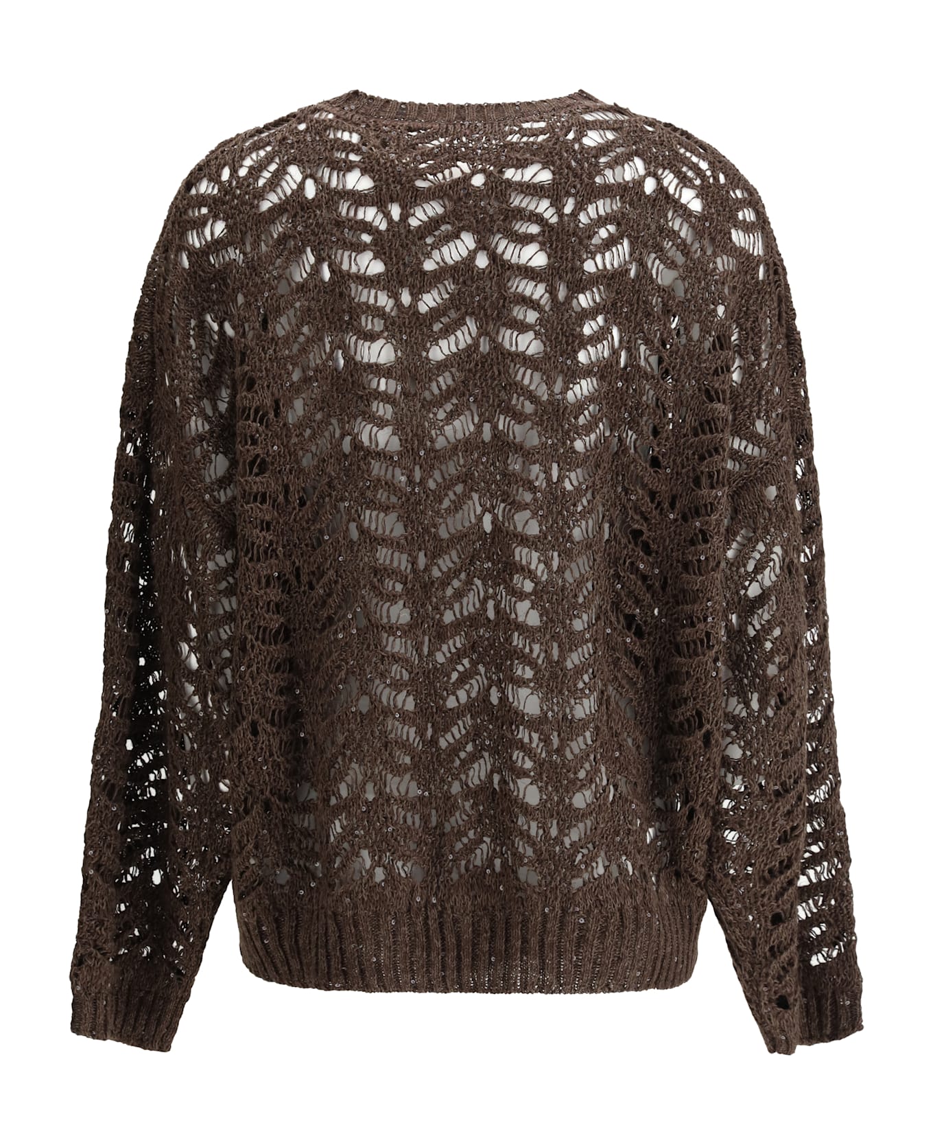 Brunello Cucinelli Perforated Sweater With Sequins - Chocolate