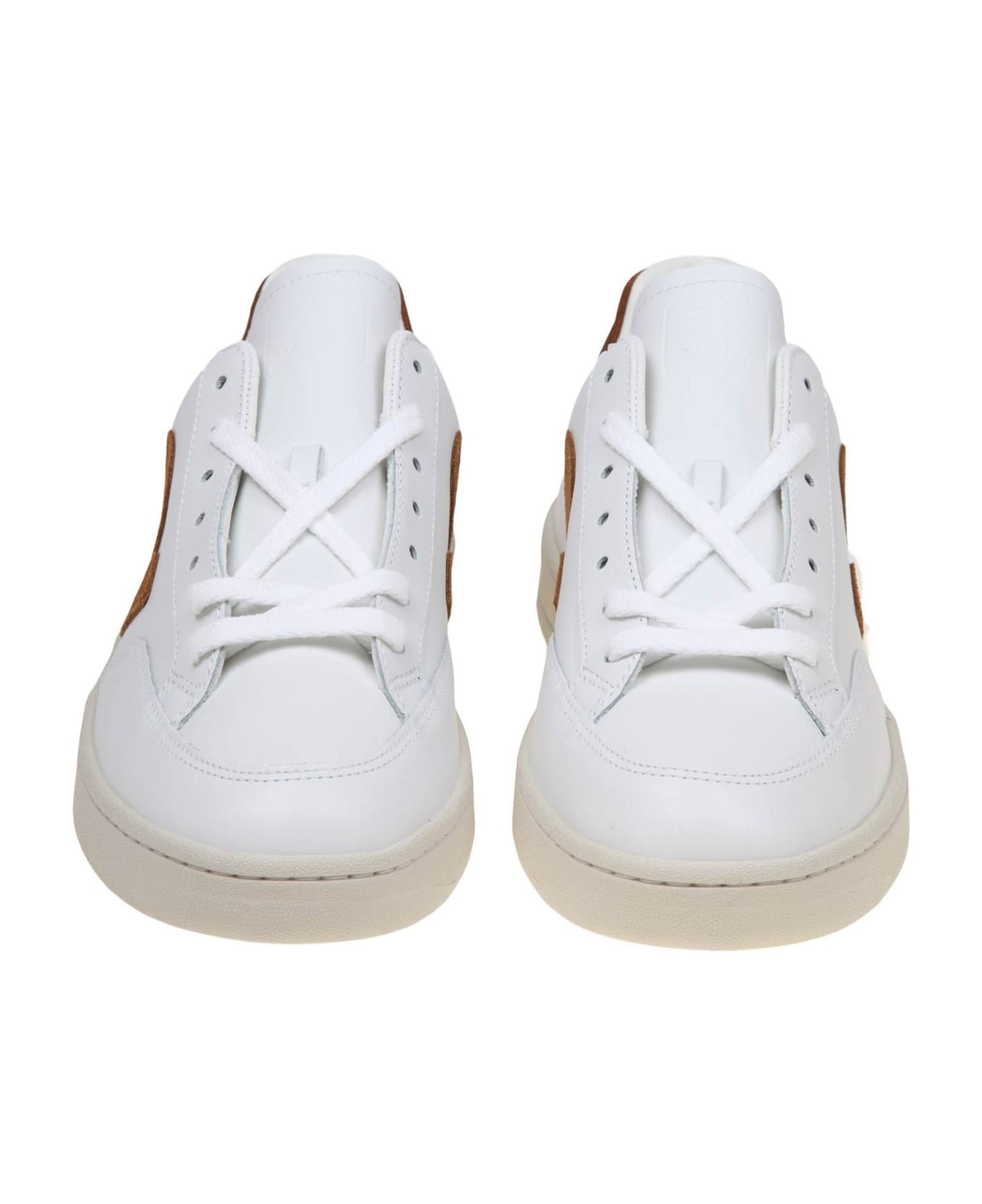 Veja V 90 Sneakers In White And Camel Leather - WHITE/CAMEL