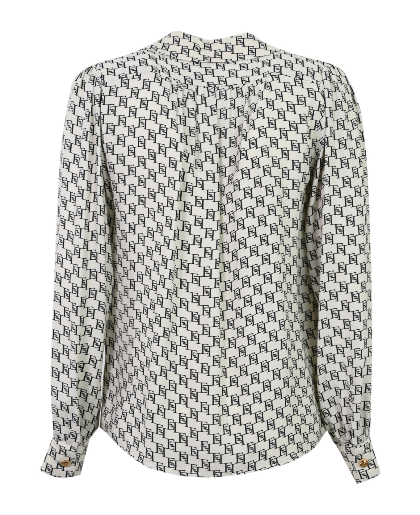 Elisabetta Franchi Georgette Shirt With Logo Print - Burro/nero