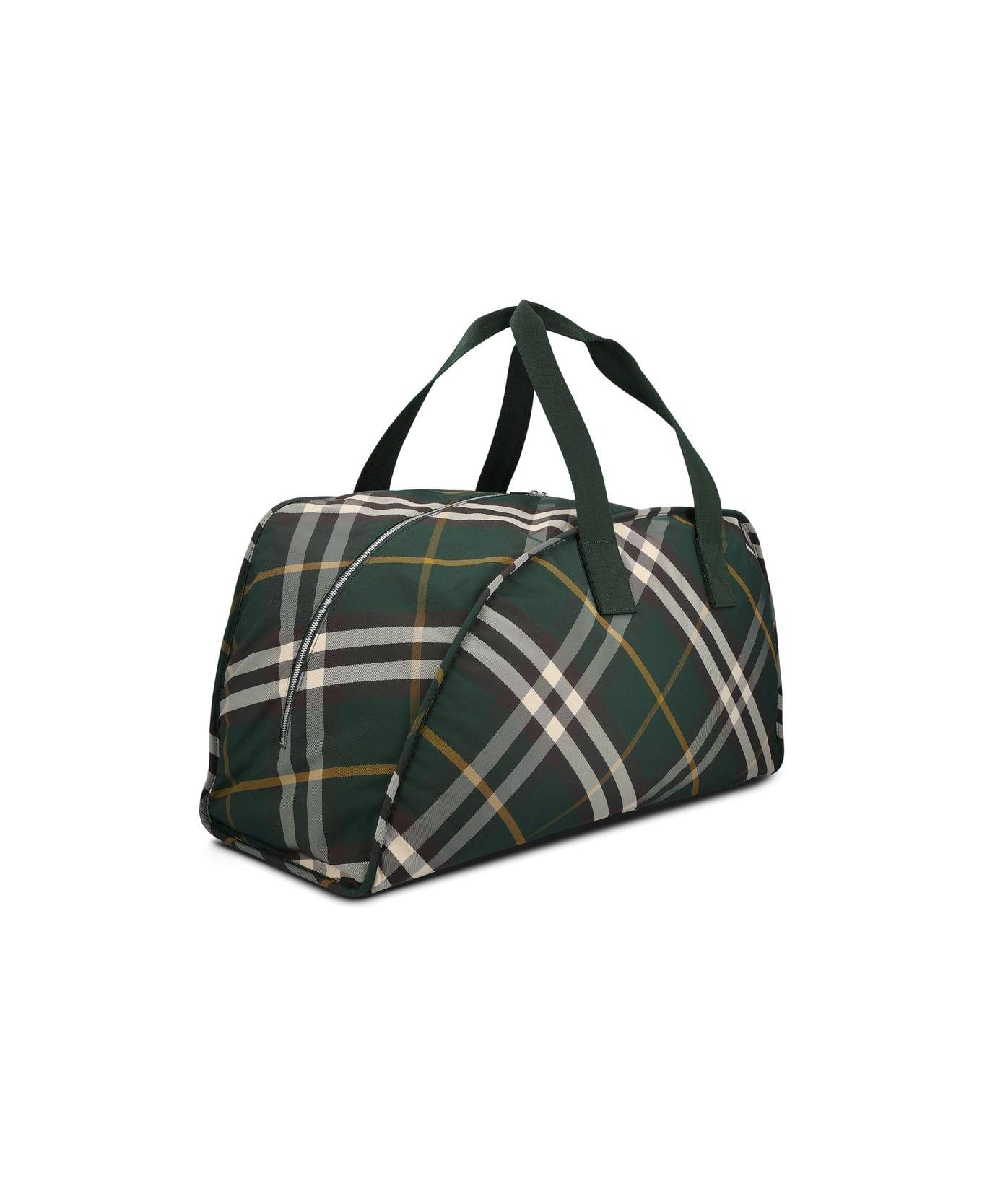 Burberry Large Shield Check-pattern Zipped Duffle Bag - GREEN
