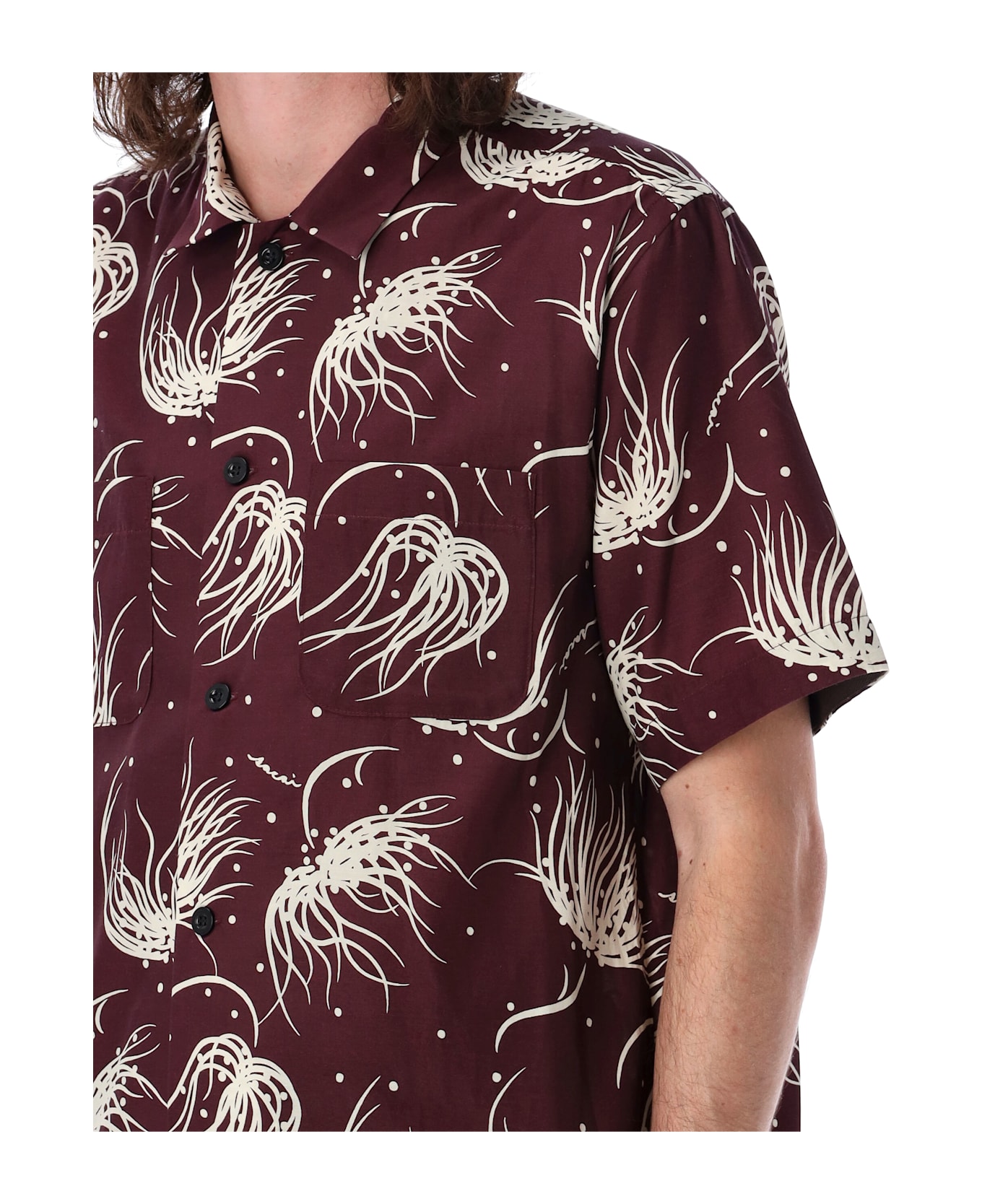 Sacai Printed Bowling Shirt - BURGUNDY