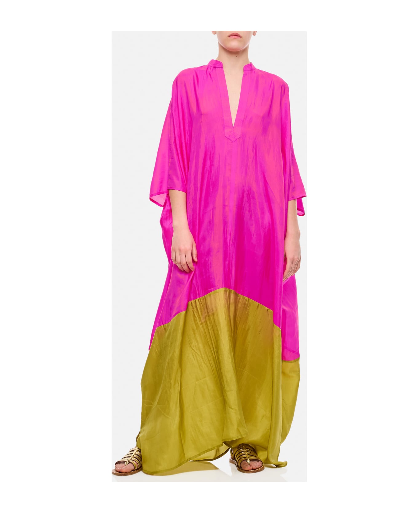 The Rose Ibiza Silk Bicolor Tunic Dress - Pink