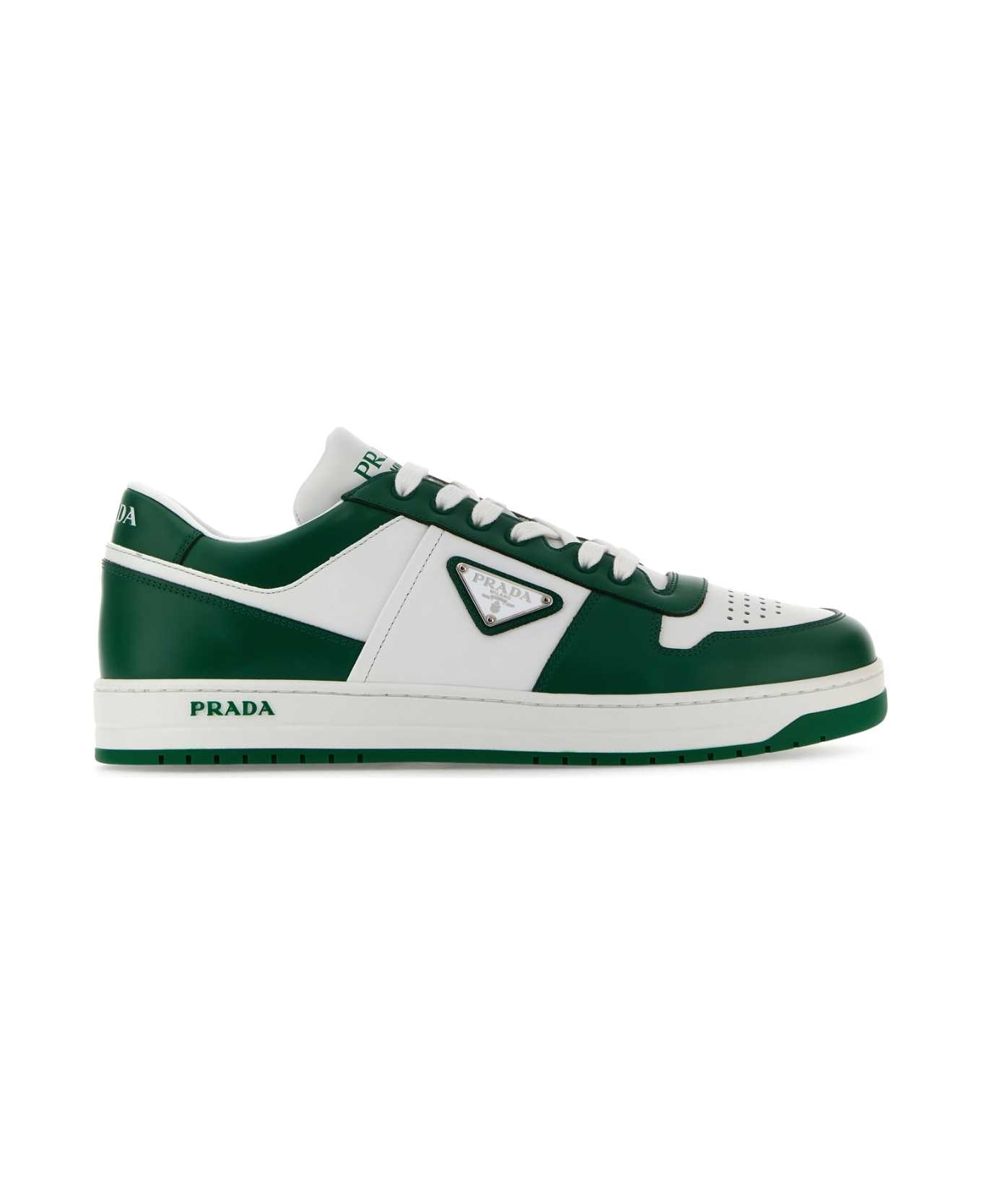 Prada Two-tone Leather Downtown Sneakers - BIANCOVERDE