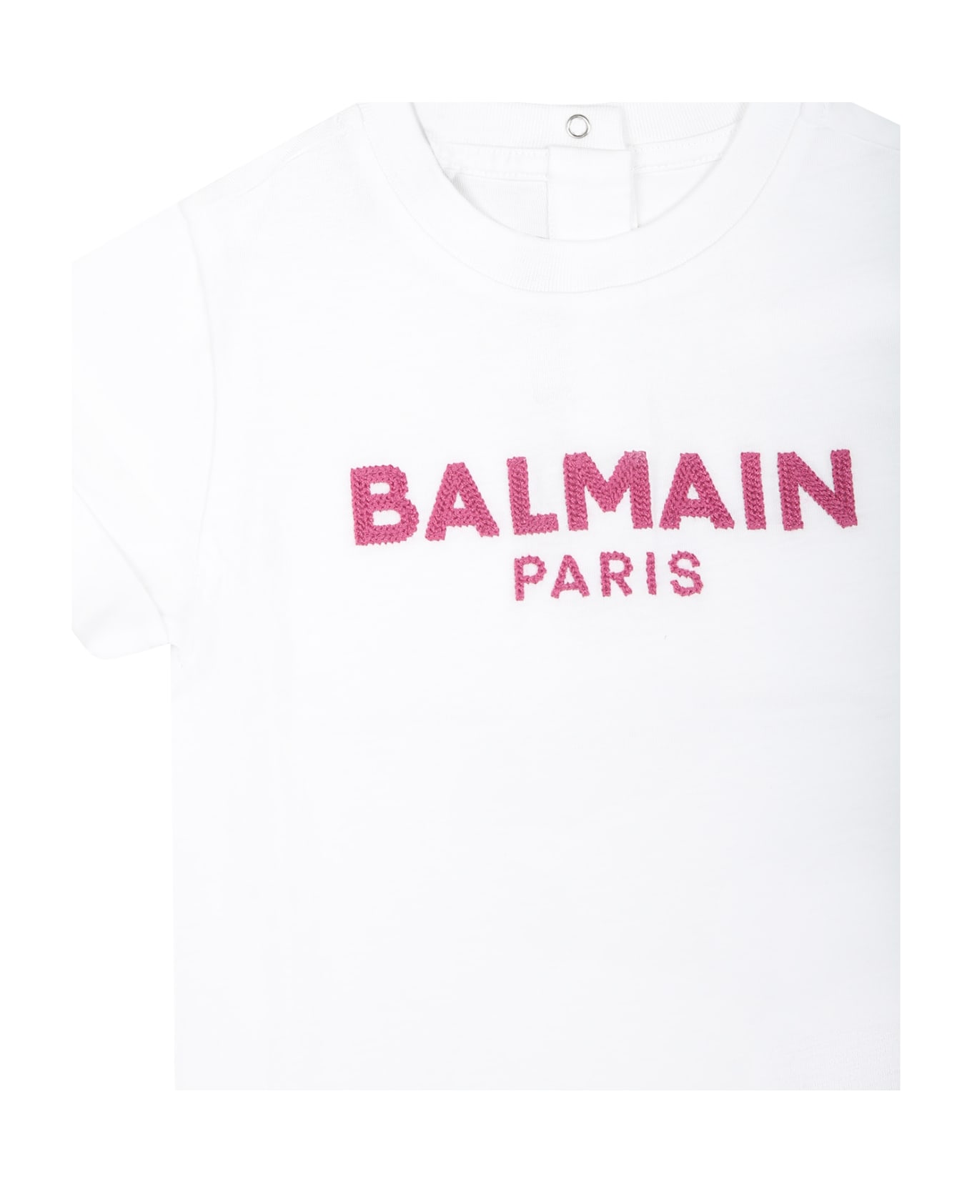 Balmain White T-shirt For Baby Girl With Logo - White