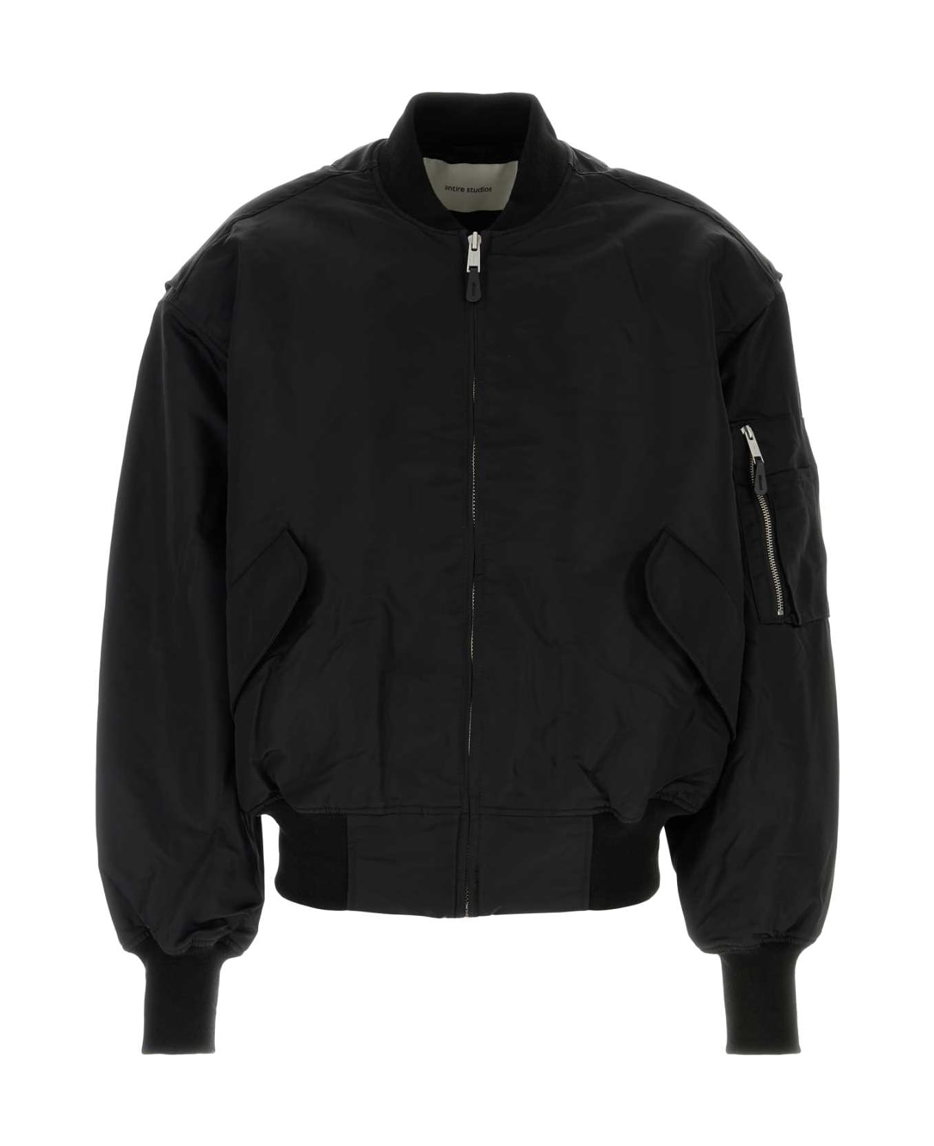 Entire Studios Black Nylon Broad Bomber Jacket - OIL
