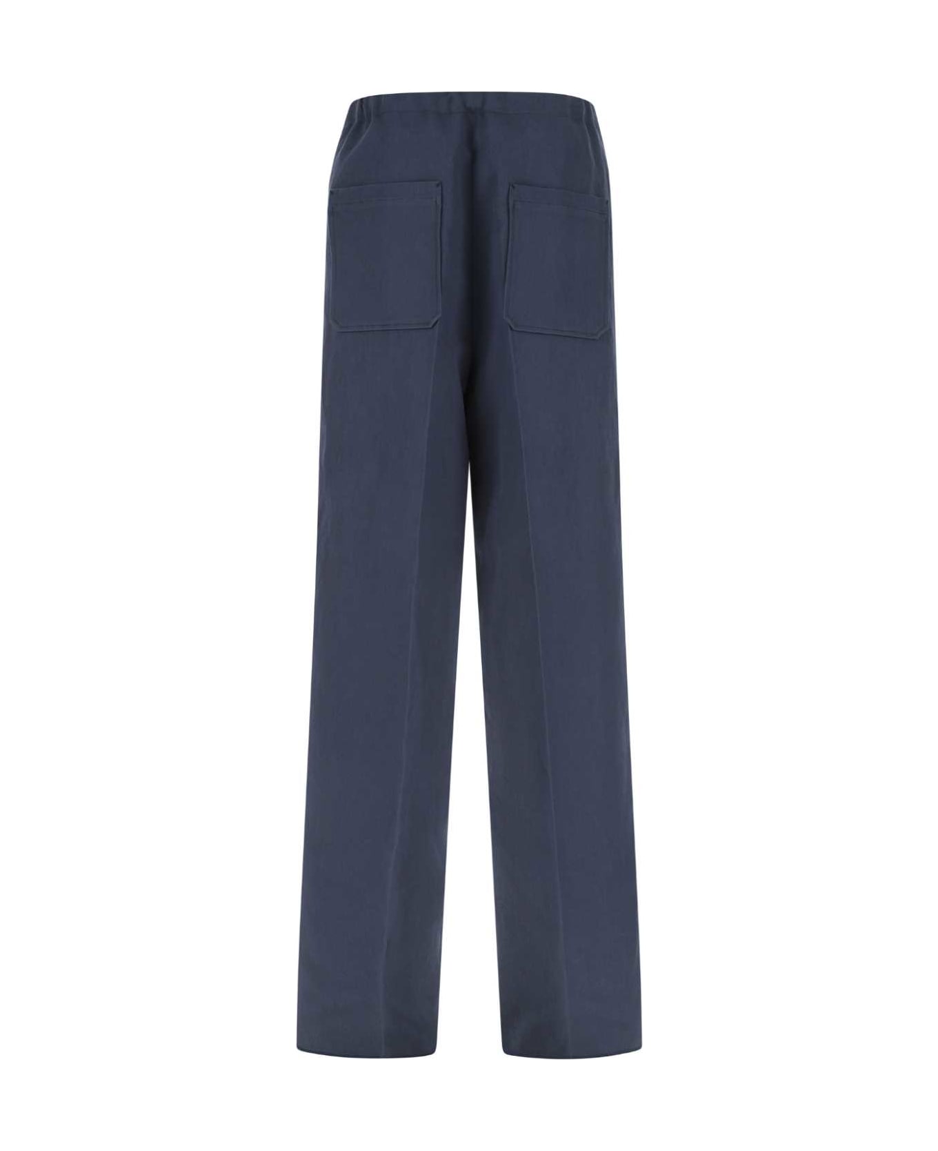 Zegna Navy Blue Cotton Blend Wide-leg Pant - NAVY