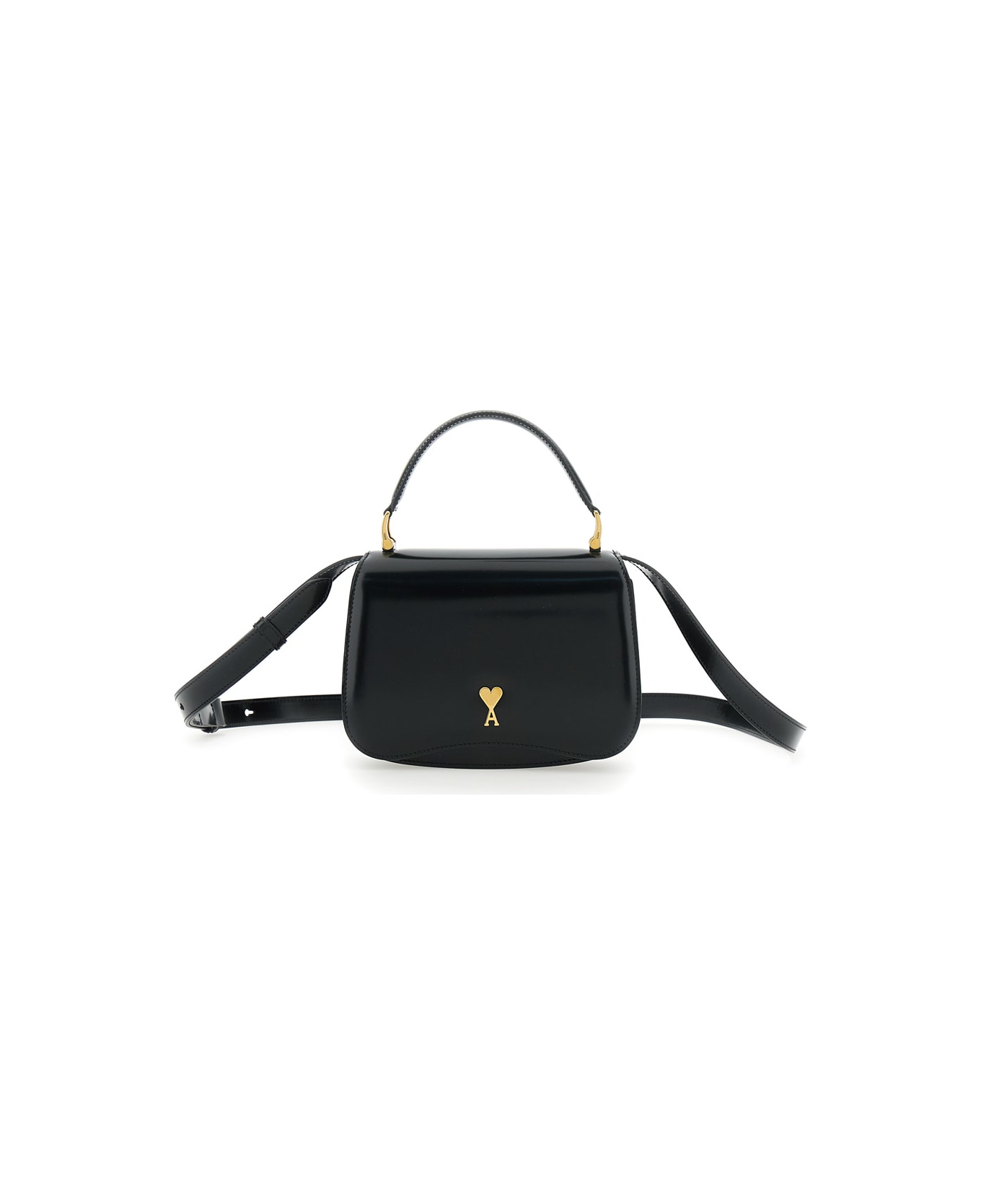 Ami Alexandre Mattiussi Black Handbag With Adc Patch On The Front And Adjustable And Removable Shoulder Strap In Leather Woman - Black