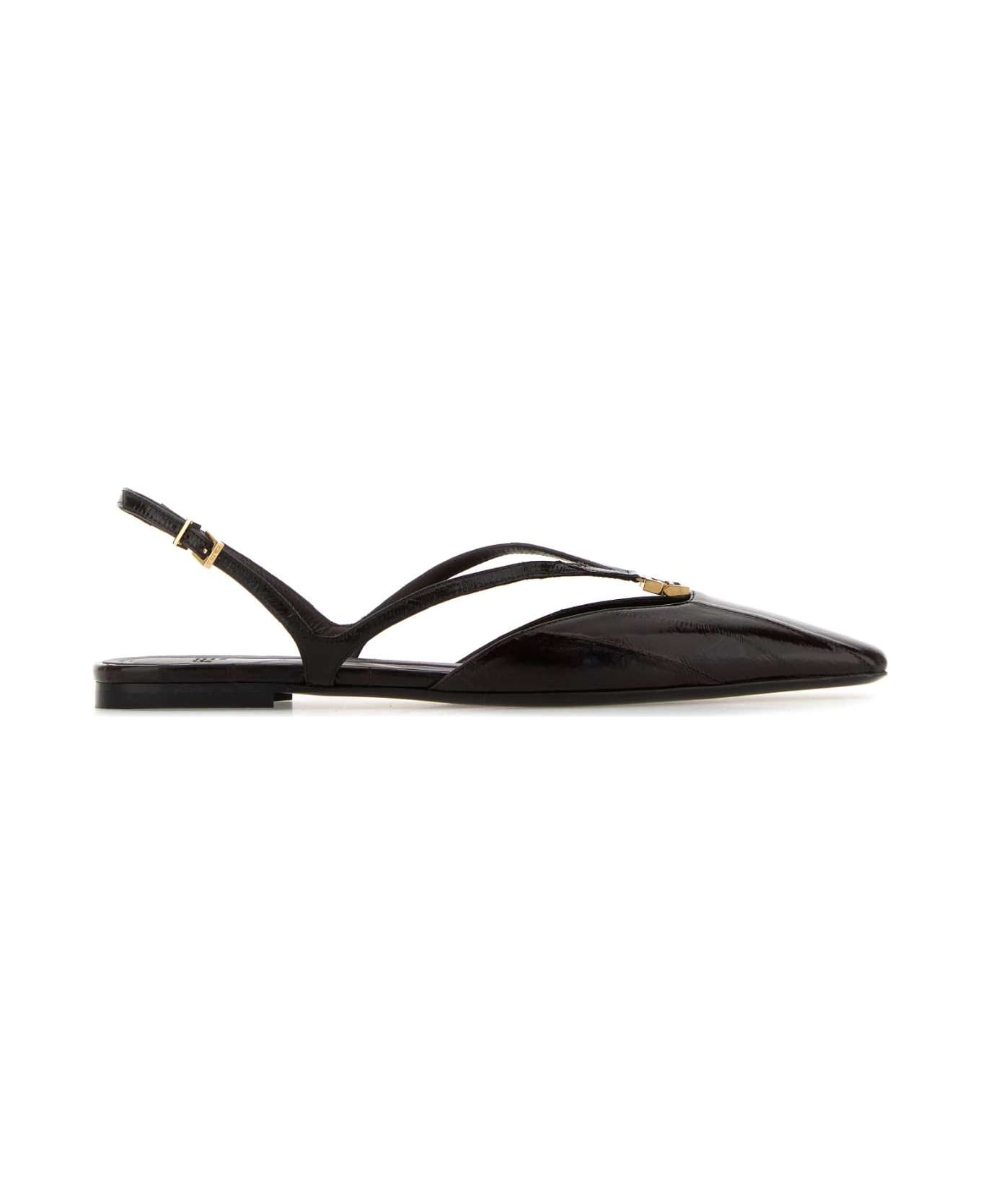 Fendi Dark Brown Leather Fendi Ffold Ballerinas - BROWN