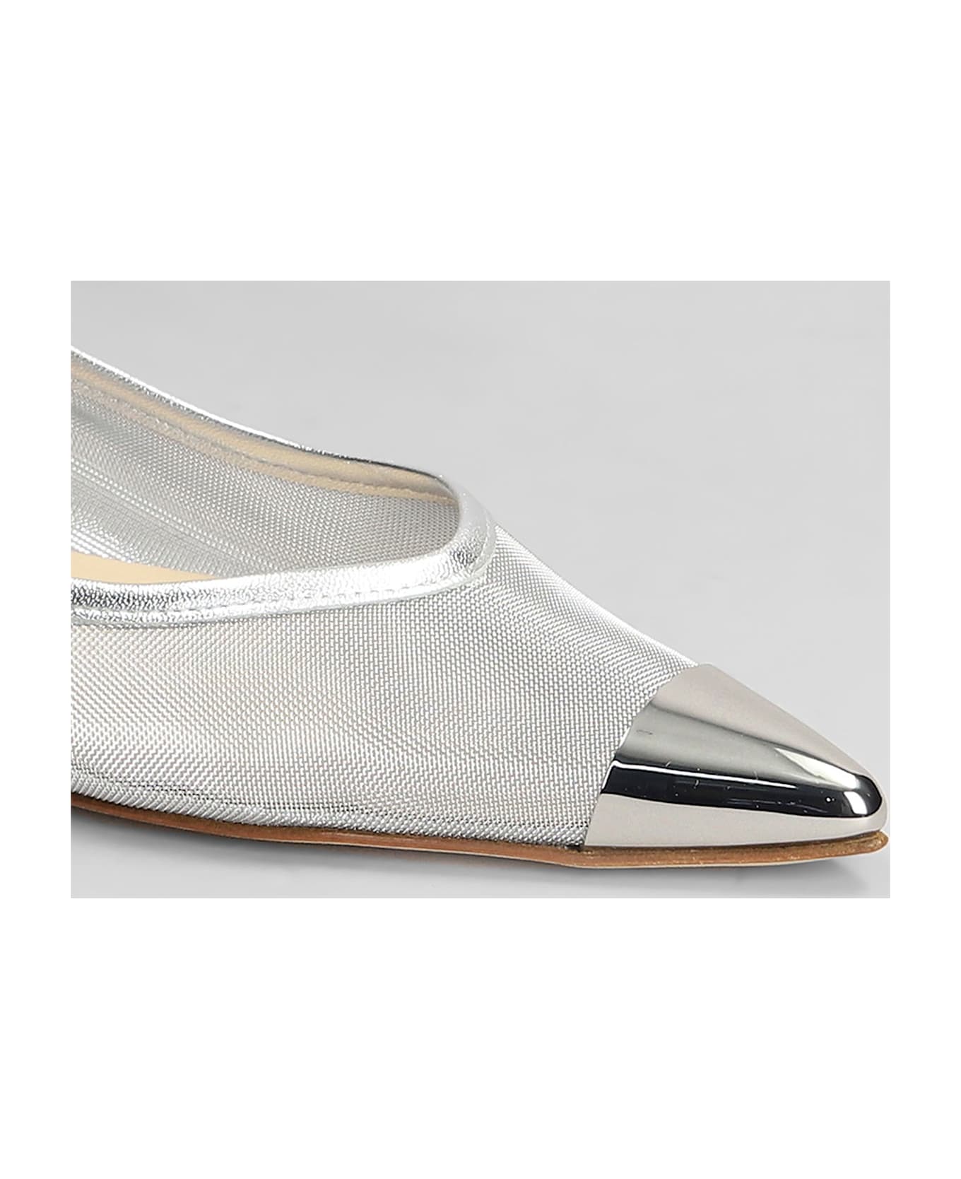 Fabio Rusconi Ballet Flats In Silver Leather And Fabric - silver
