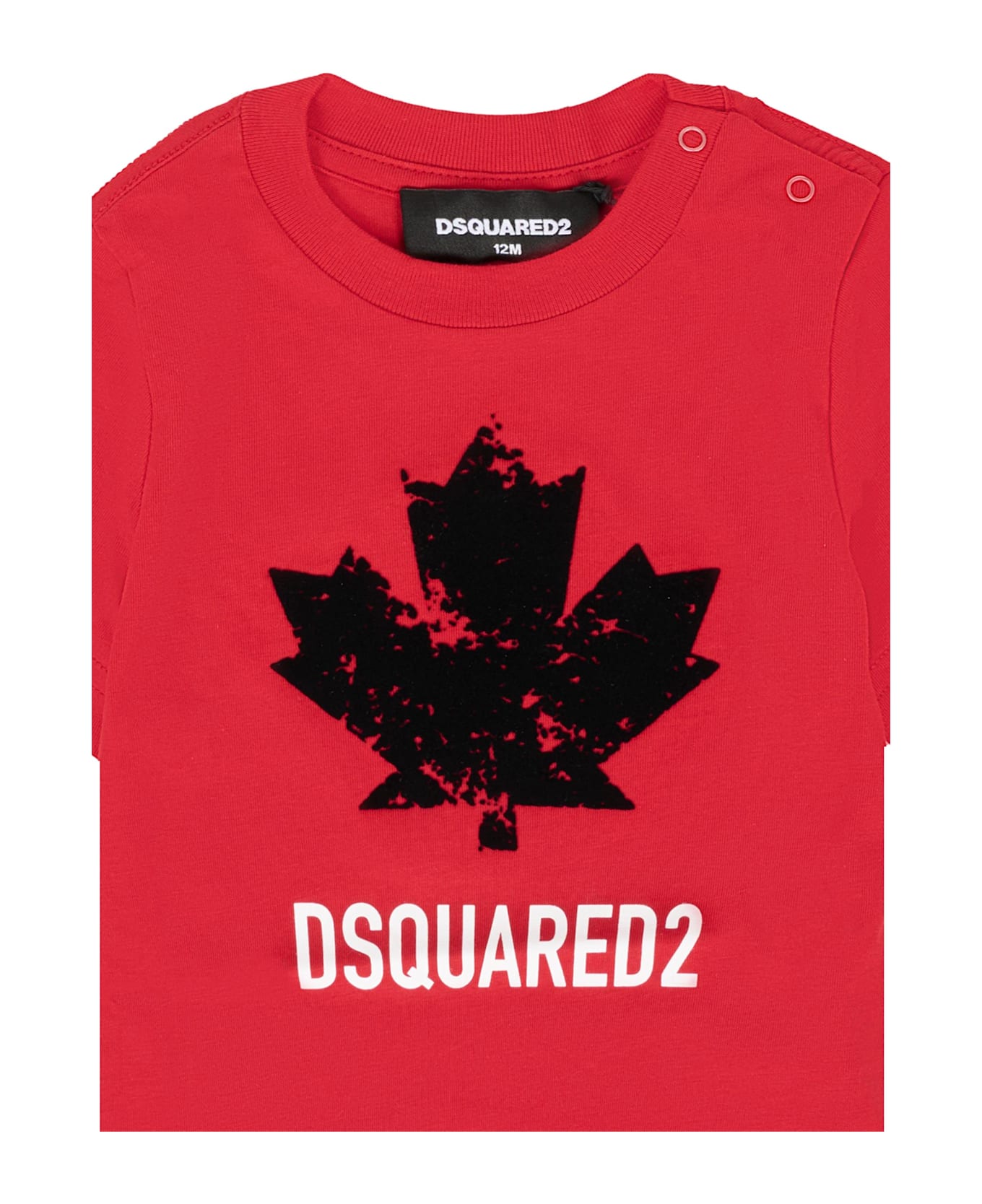 Dsquared2 Red T-shirt For Baby Boy With Velvet Maple Leaf - Red