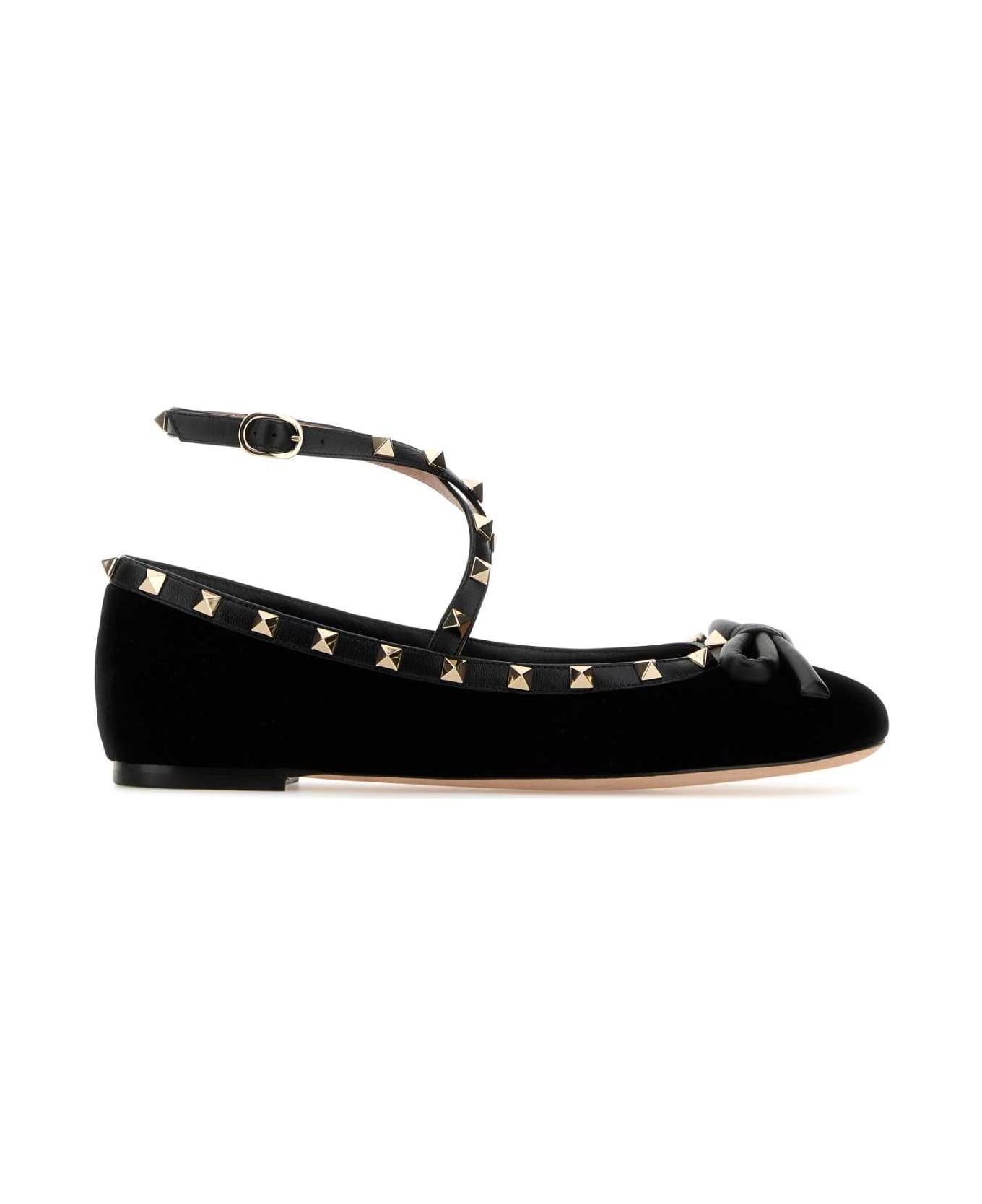 Valentino Garavani Black Velvet Rockstud Ballerinas - NERO