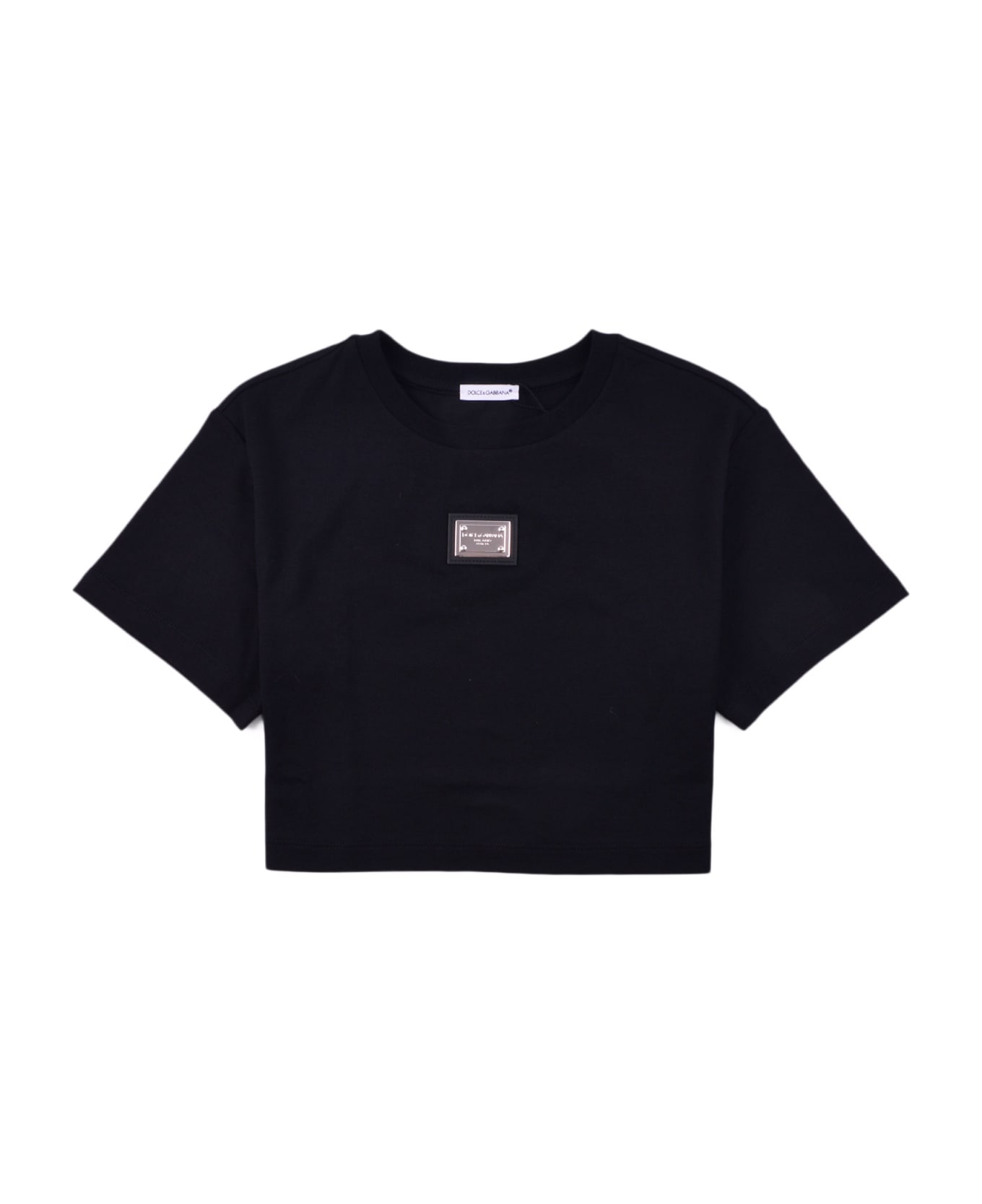 Dolce & Gabbana Cropped Cotton T-shirt With Logo Plate - Back