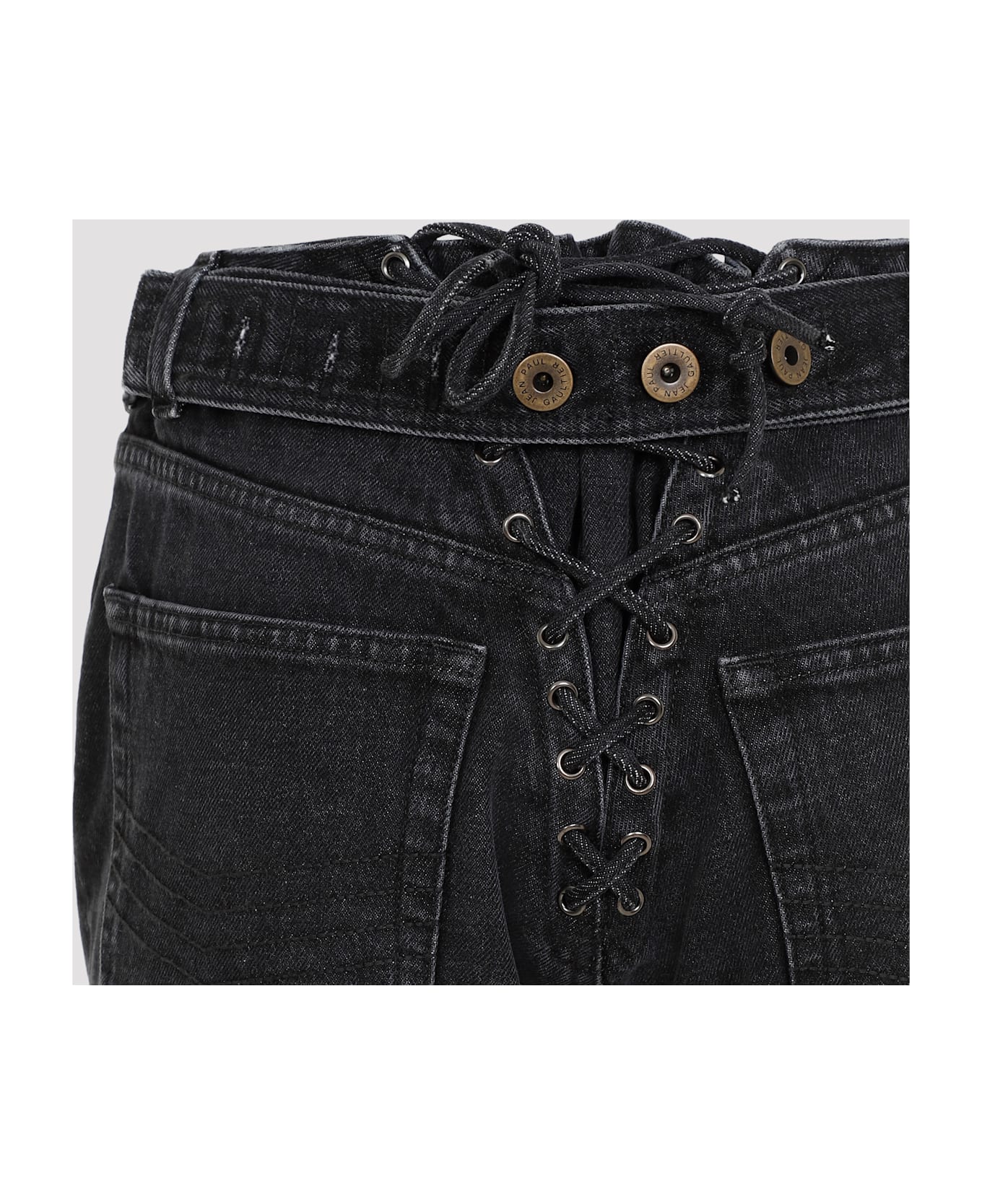 Jean Paul Gaultier Denim Jeans With Lacing And Knee Bonding Detail - Vintageblack