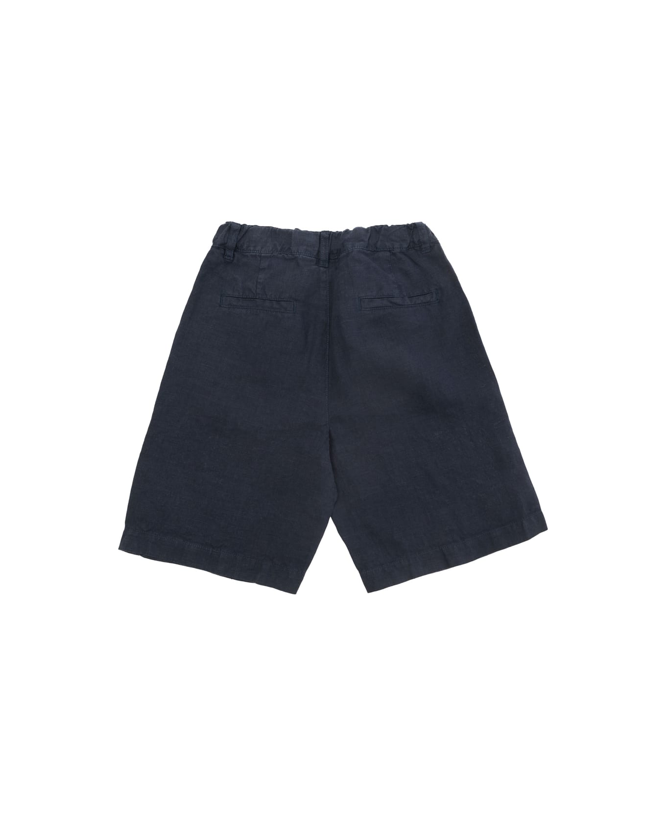 Aspesi Blue Bermuda Shorts With Logo Patch In Linen Boy - Blu