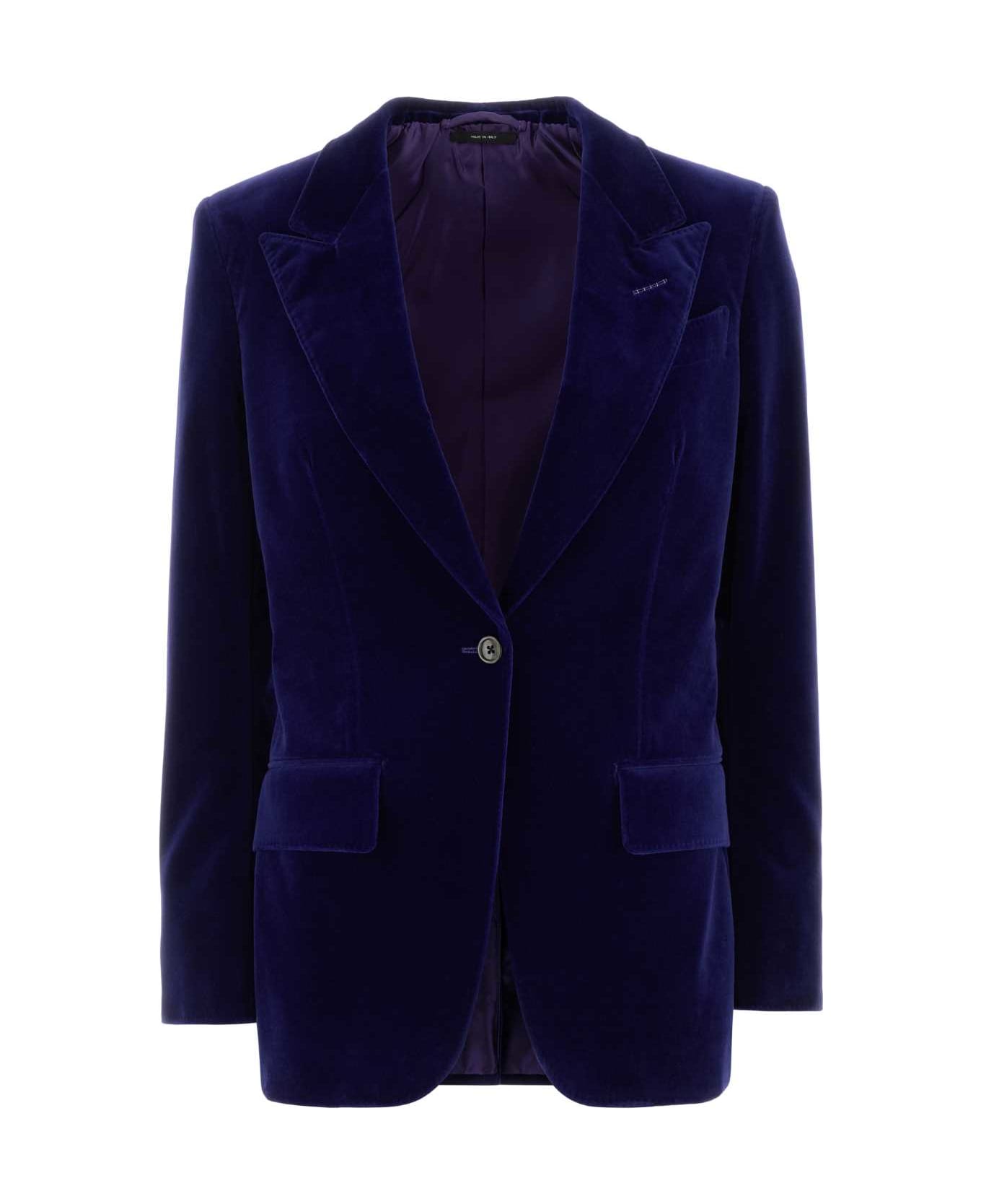 Tom Ford Blue Stretch Velvet Blazer - PURPLEBLUE