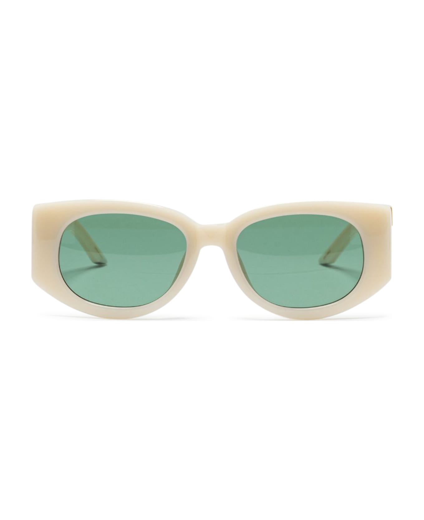Casablanca Acetate & Metal Oval Wave - Cream Yellow Gold Solid Green