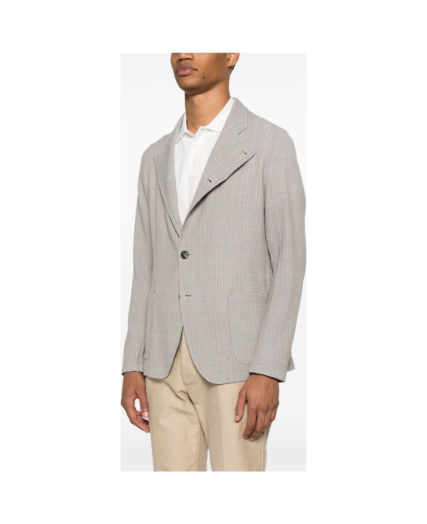 Emporio Armani Wool Single-breasted Blazer Jacket - Beige