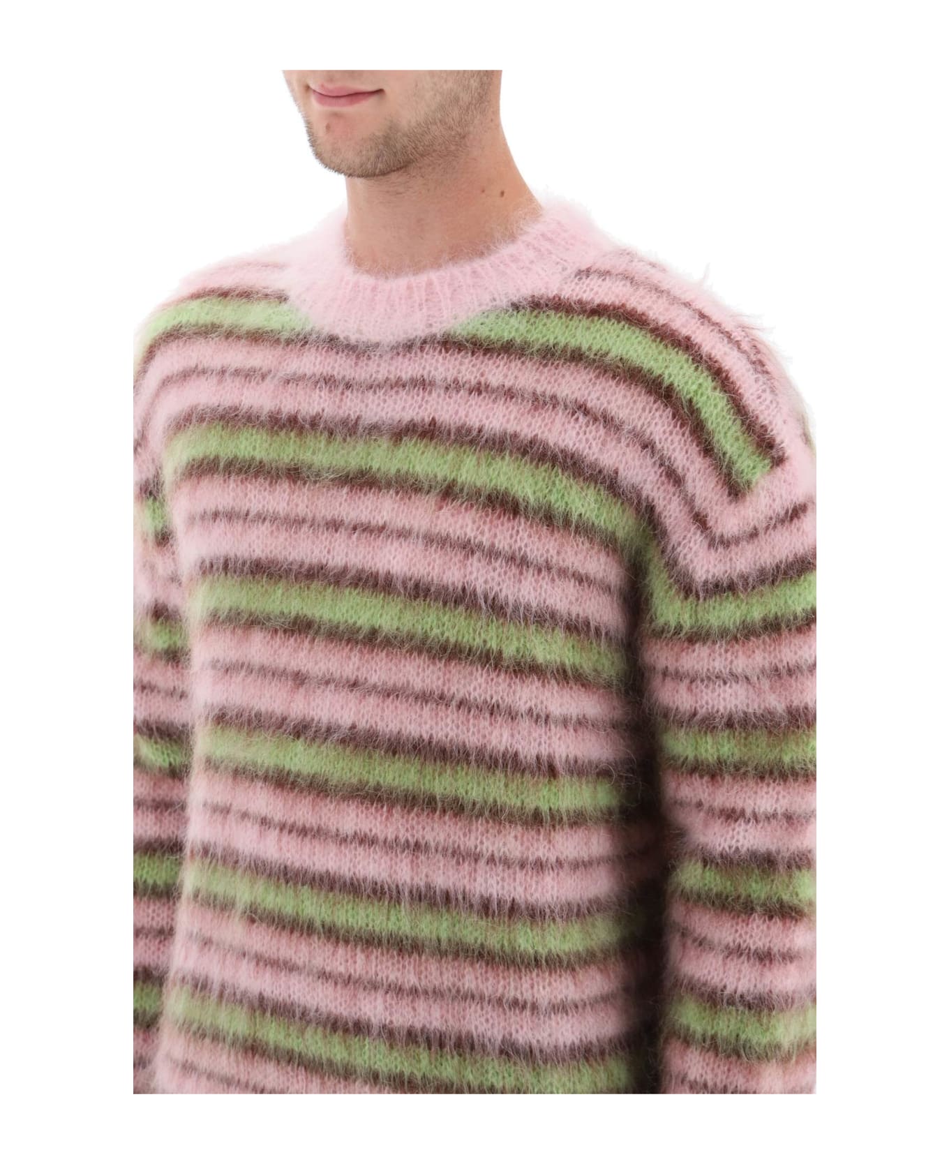 Marni Sweater In Brushed Mohair With Striped Motif - PINK
