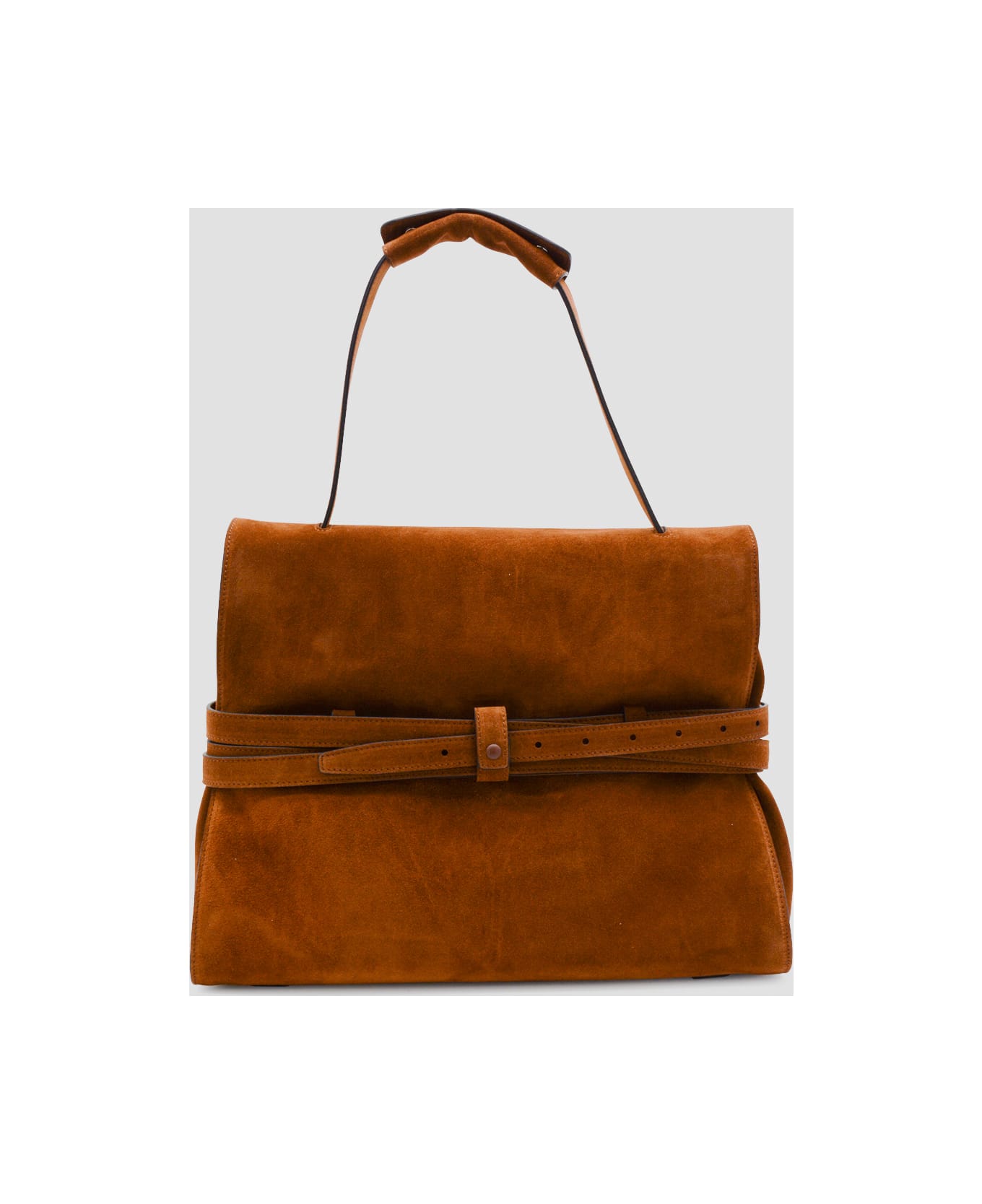 Moschino Brown Leather Suede Top Handle Bag - Brown
