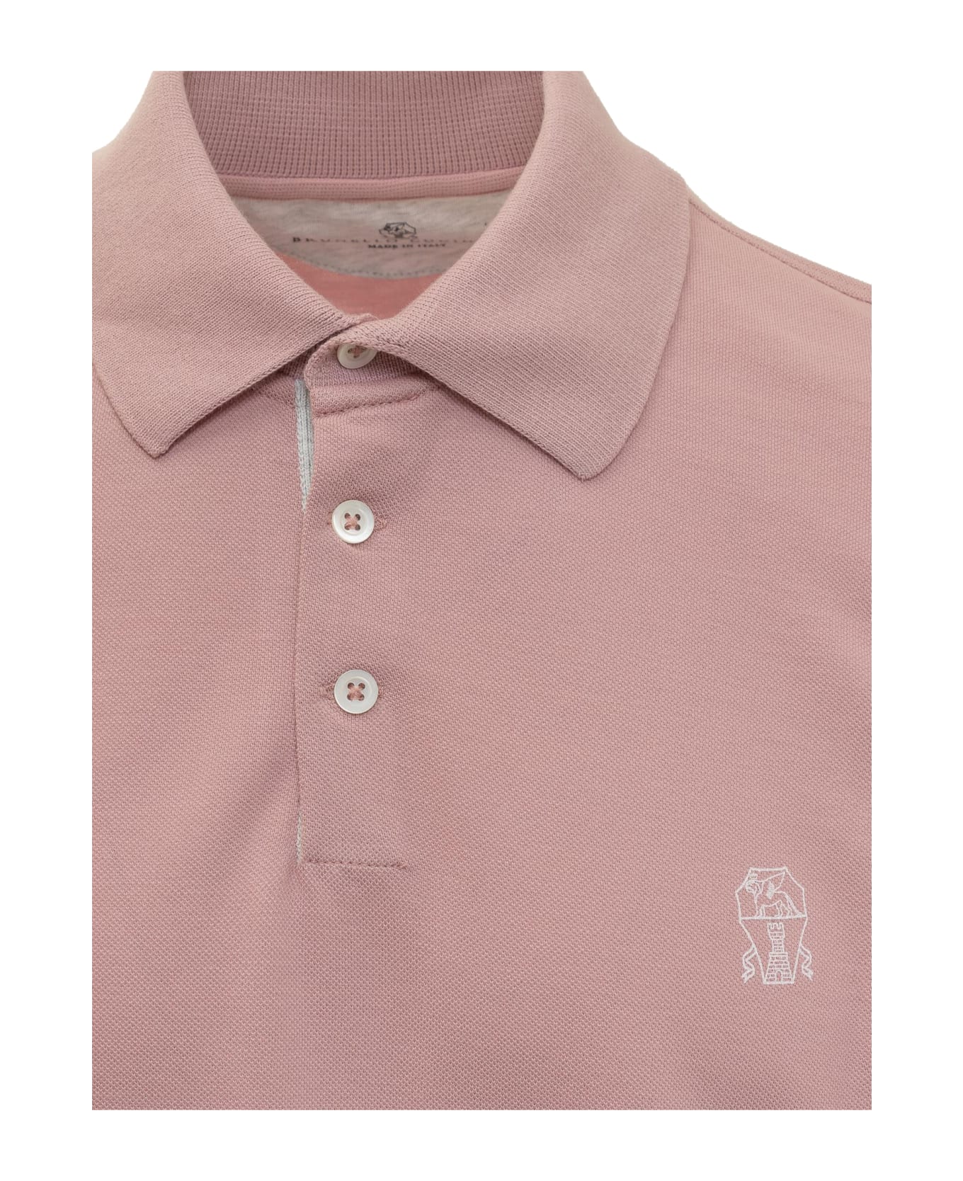 Brunello Cucinelli Cotton Piquet Polo Shirt With Logo - Rosa+off White+perla ポロシャツ