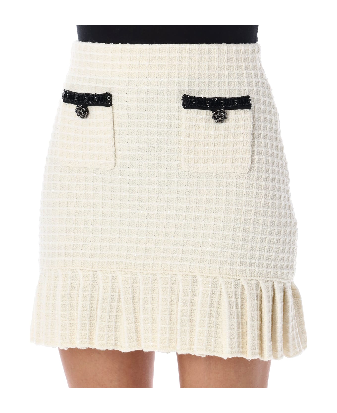 self-portrait Textured Knit Mini Skirt - CREAM スカート