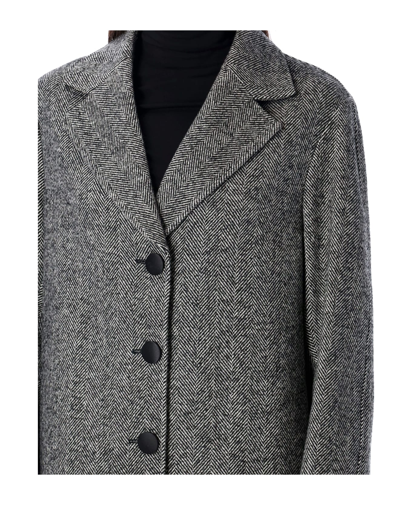 Dolce & Gabbana Single-breasted Herringbone Wool Coat - BLACK MELANGE