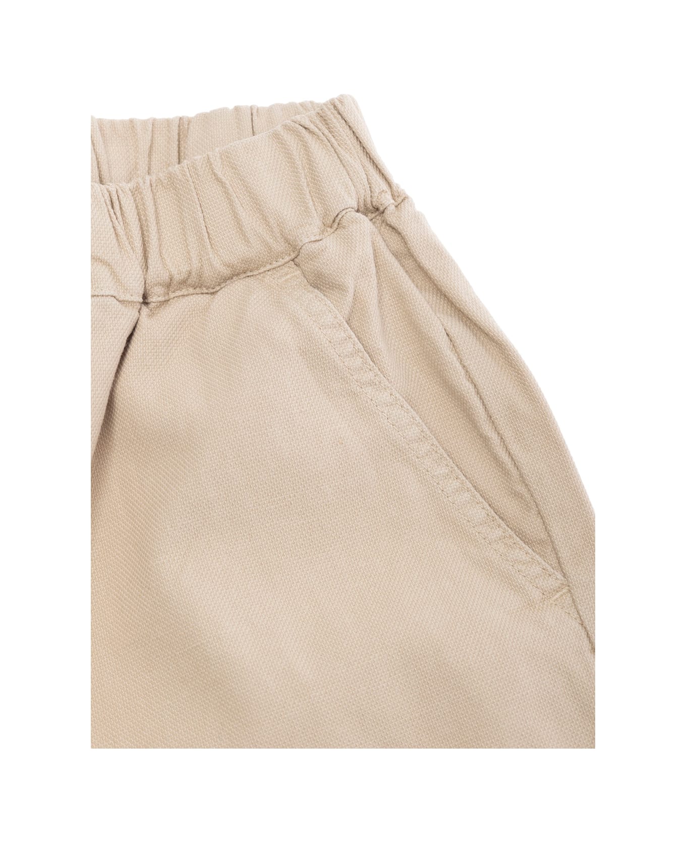 Il Gufo Beige Bermuda Pants With Elastic Waist In Cotton And Linen Blend Stretch Boy - Beige