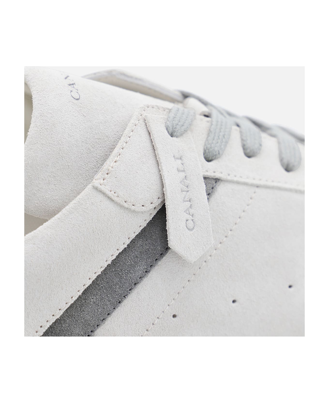 Canali White And Grey Leather Sneakers