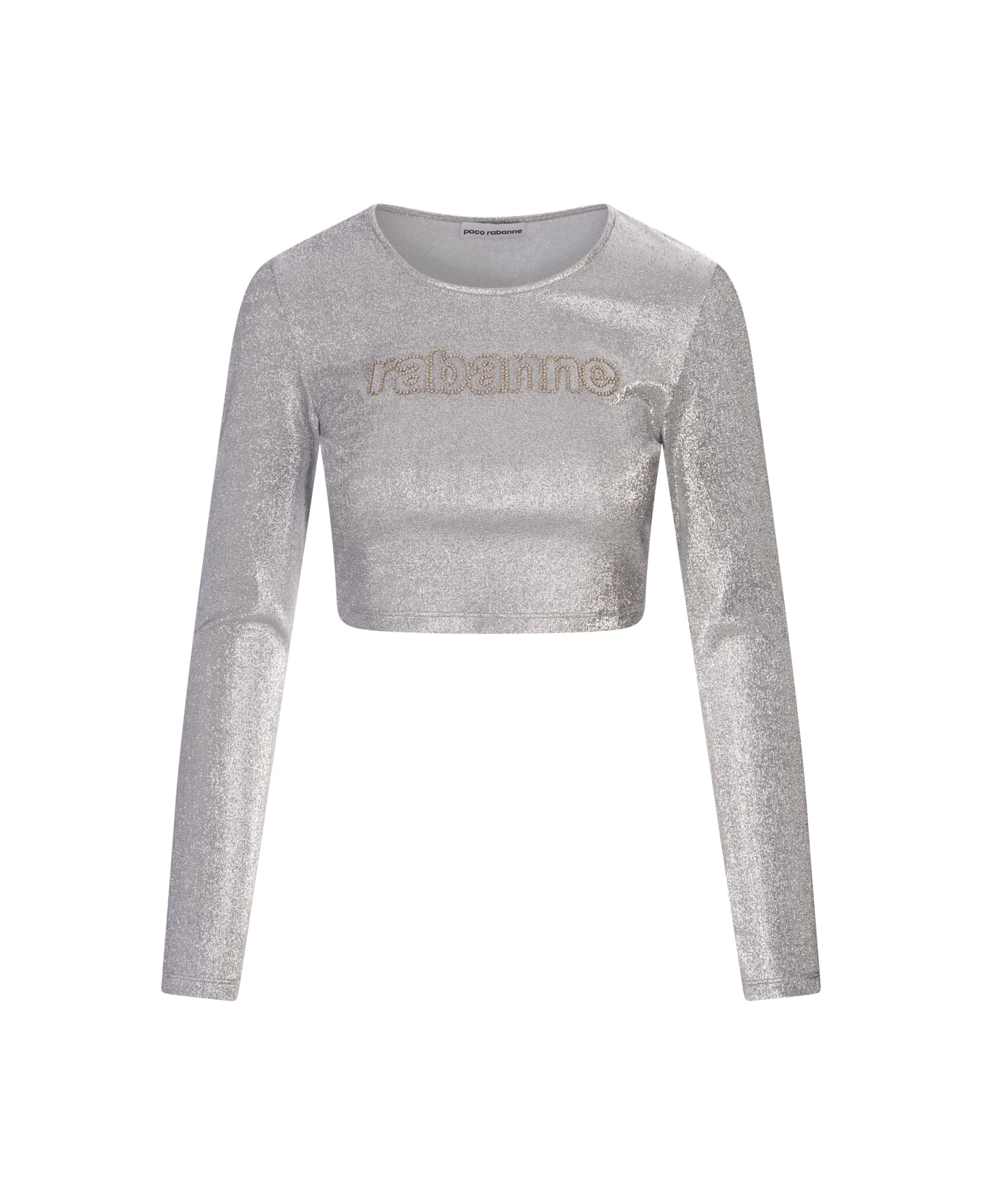 Paco Rabanne Silver Long-sleeved Crop Top With Logo - Silver