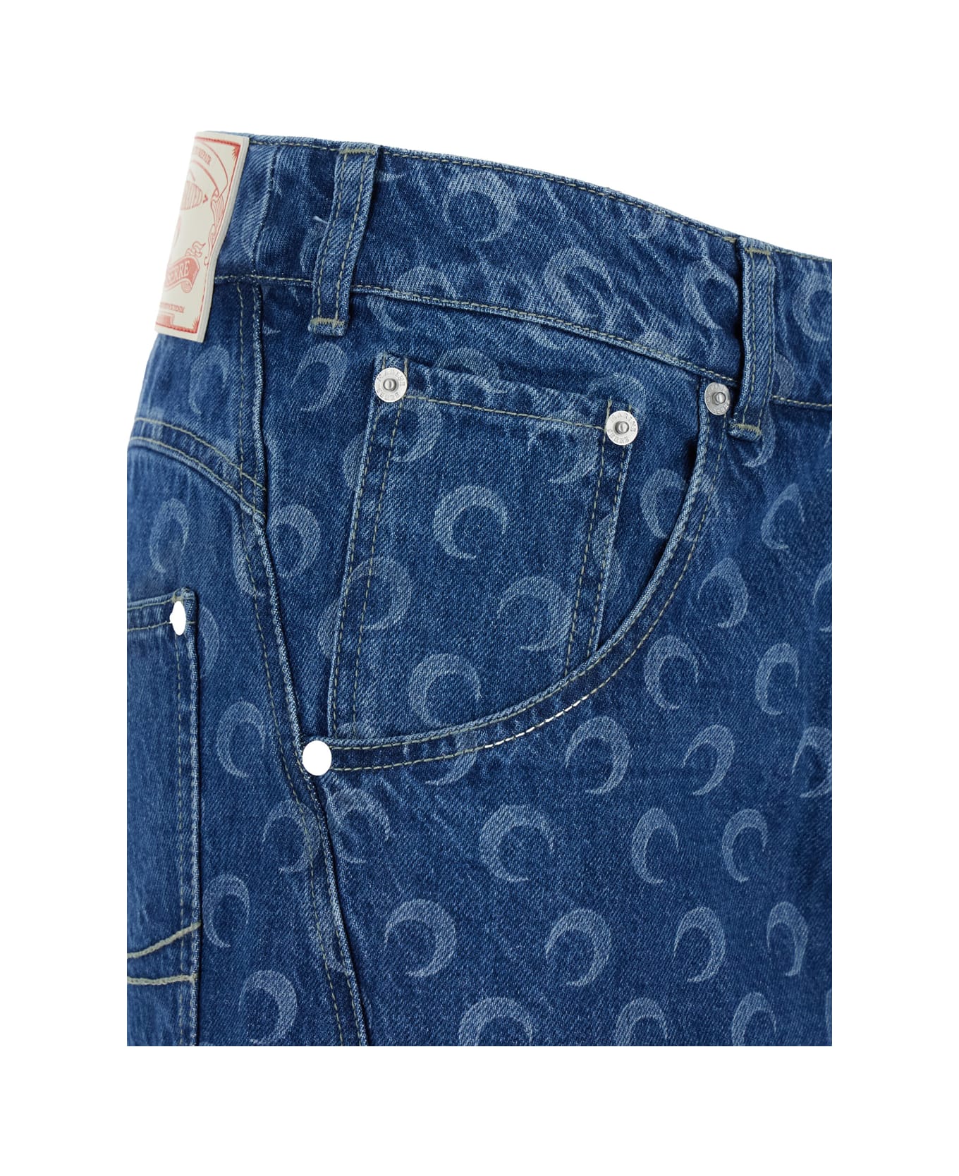 Marine Serre Blue Mini Skirt With 'crescenti Moon' Print In Denim Woman - Blu
