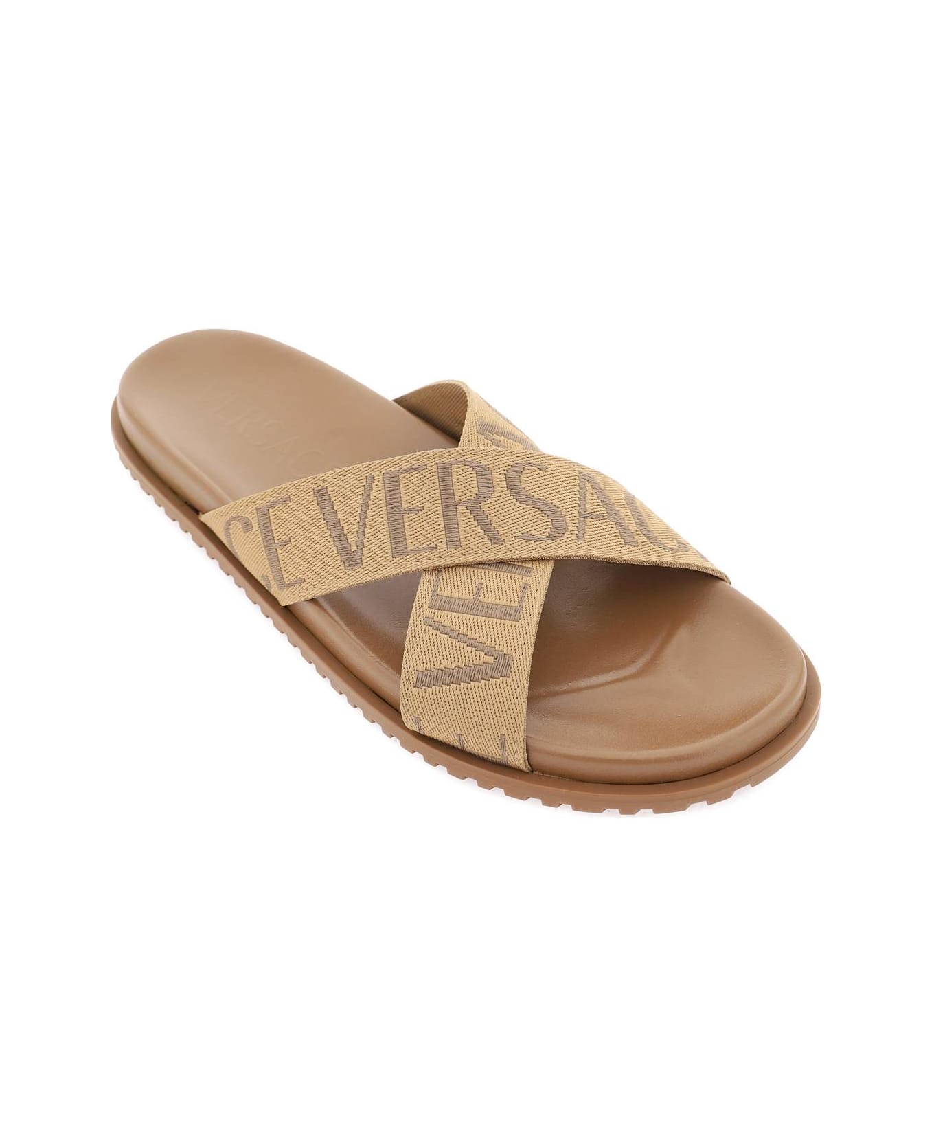 Versace Brown Leather Blend Slippers - Brown