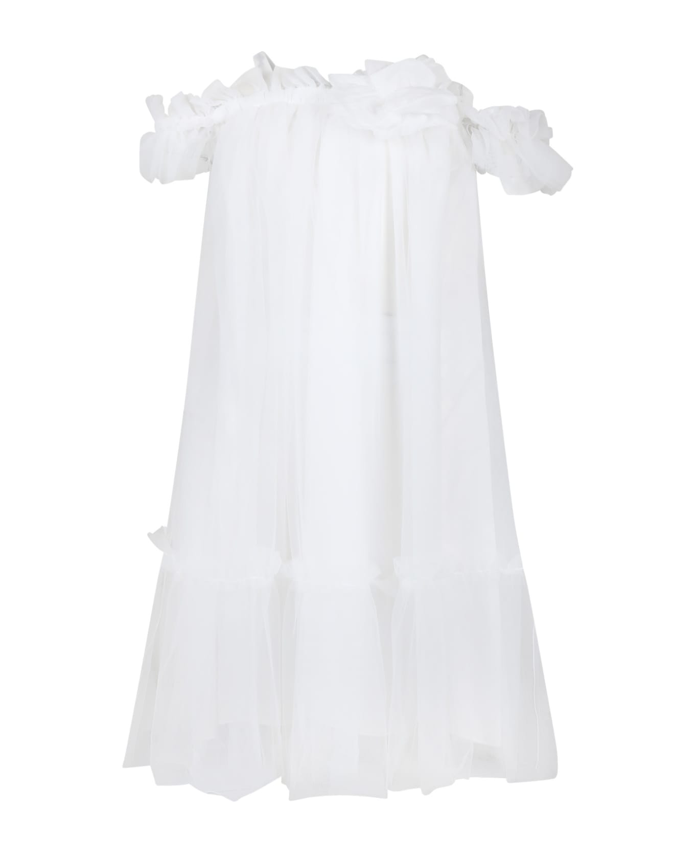 Ermanno Scervino Junior White Dress For Girl With Flower - White ワンピース＆ドレス