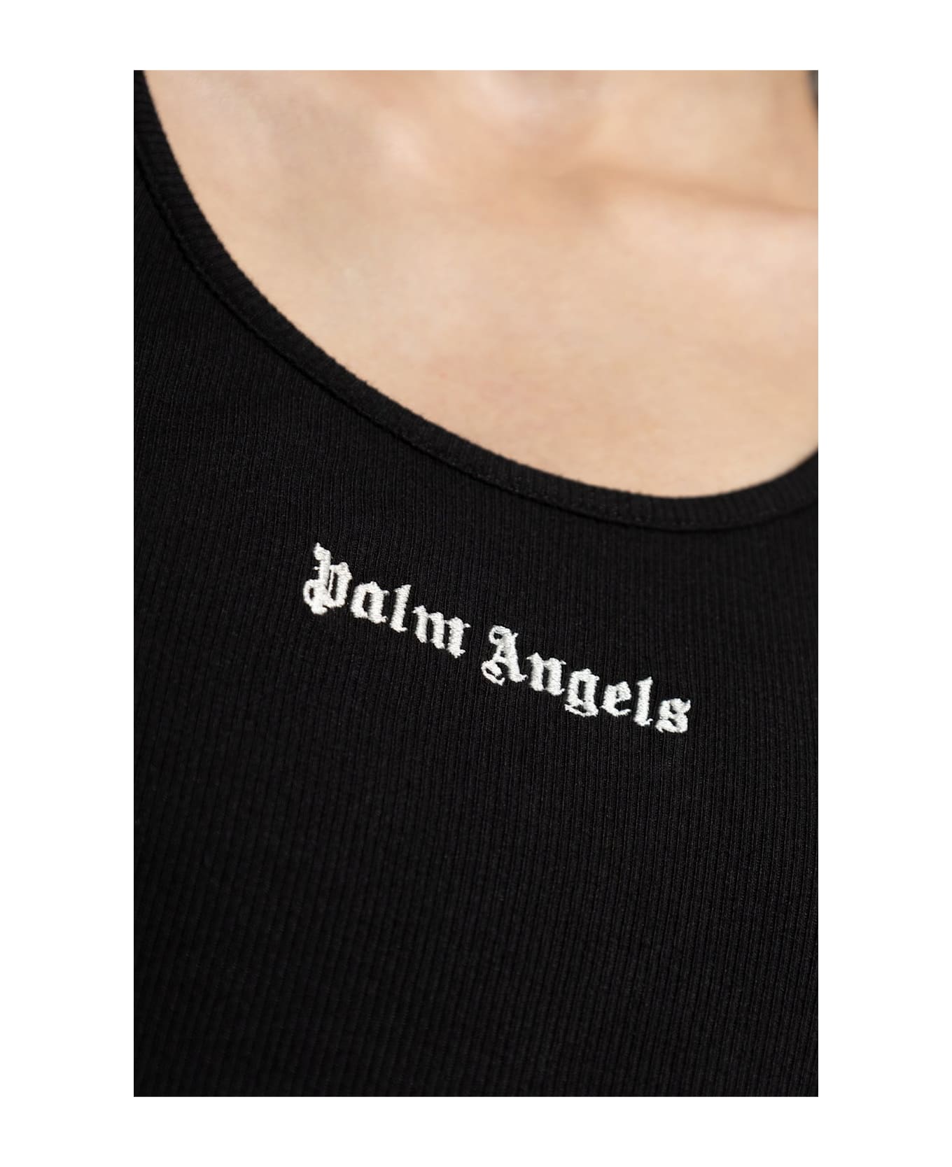 Palm Angels Logo Embroidered Ribbed Tank Top - Nero e Bianco