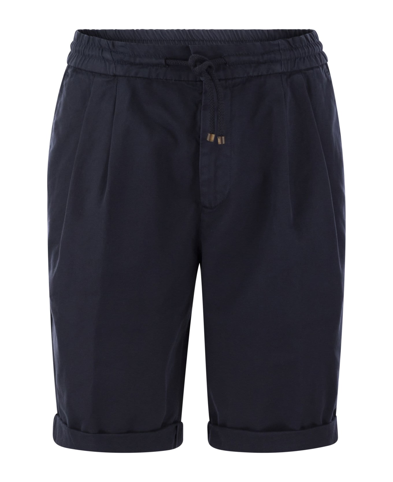 Brunello Cucinelli Bermuda Shorts In Cotton Gabardine With Drawstring And Double Darts - Blue