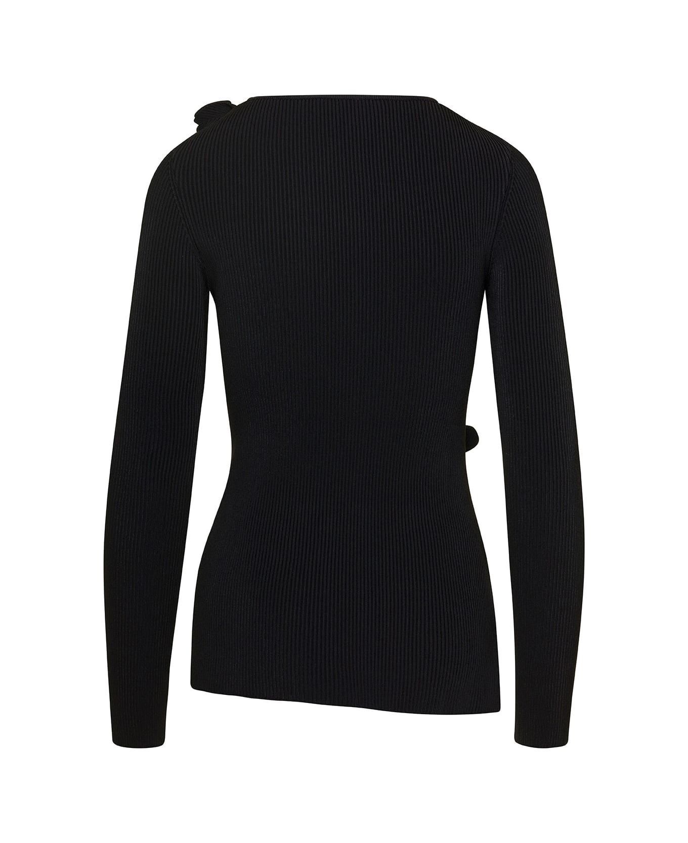 Coperni Black Ribbed Top With Cut-out And Rose Appliques In Stretch Viscose Woman - Black ニットウェア
