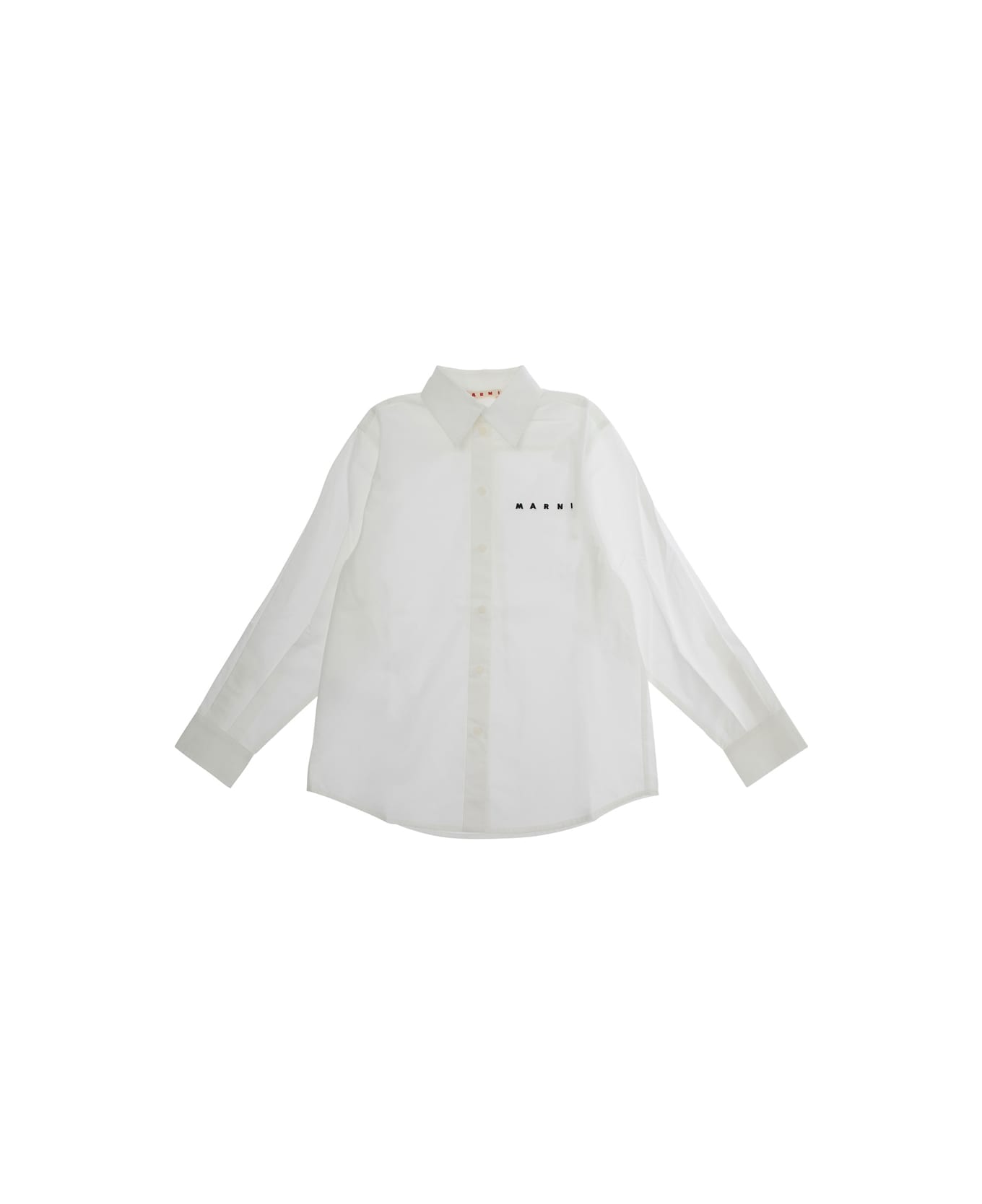 Marni White Shirt With Classic Collar And Logo In Cotton Boy - White
