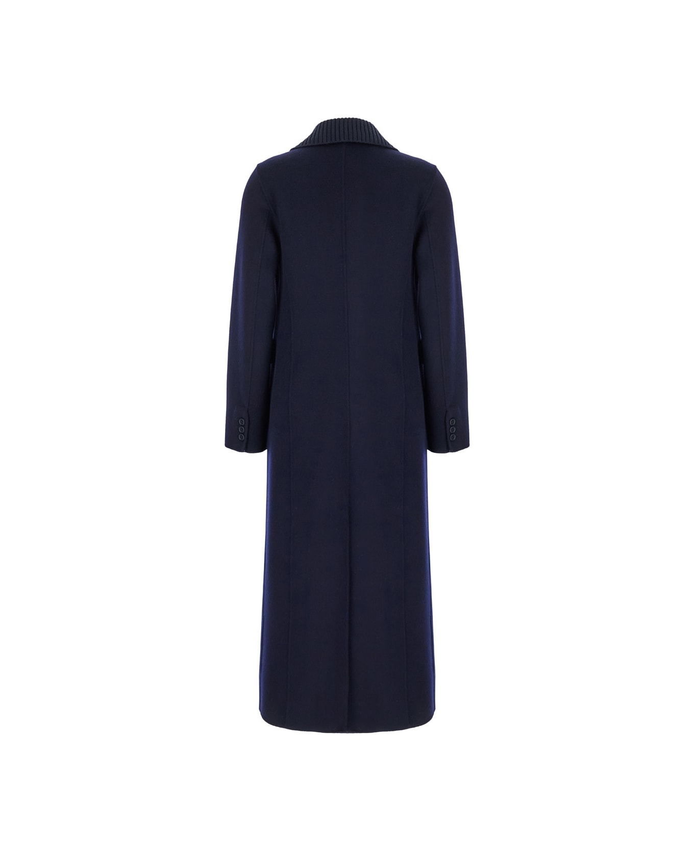 Parosh Long Blue Double-breasted Coat With Ribbed Revers In Wool Woman - Blu