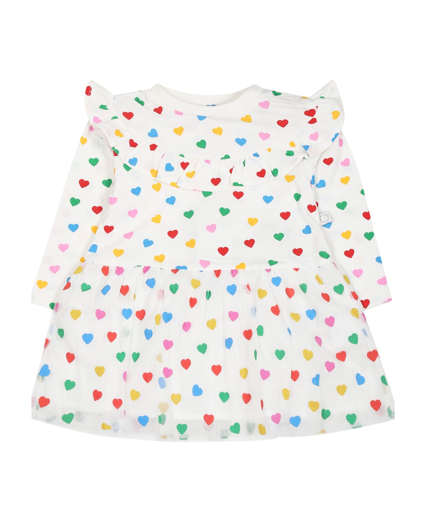 Stella McCartney Kids White Dress For Baby Girl With Hearts Print - White