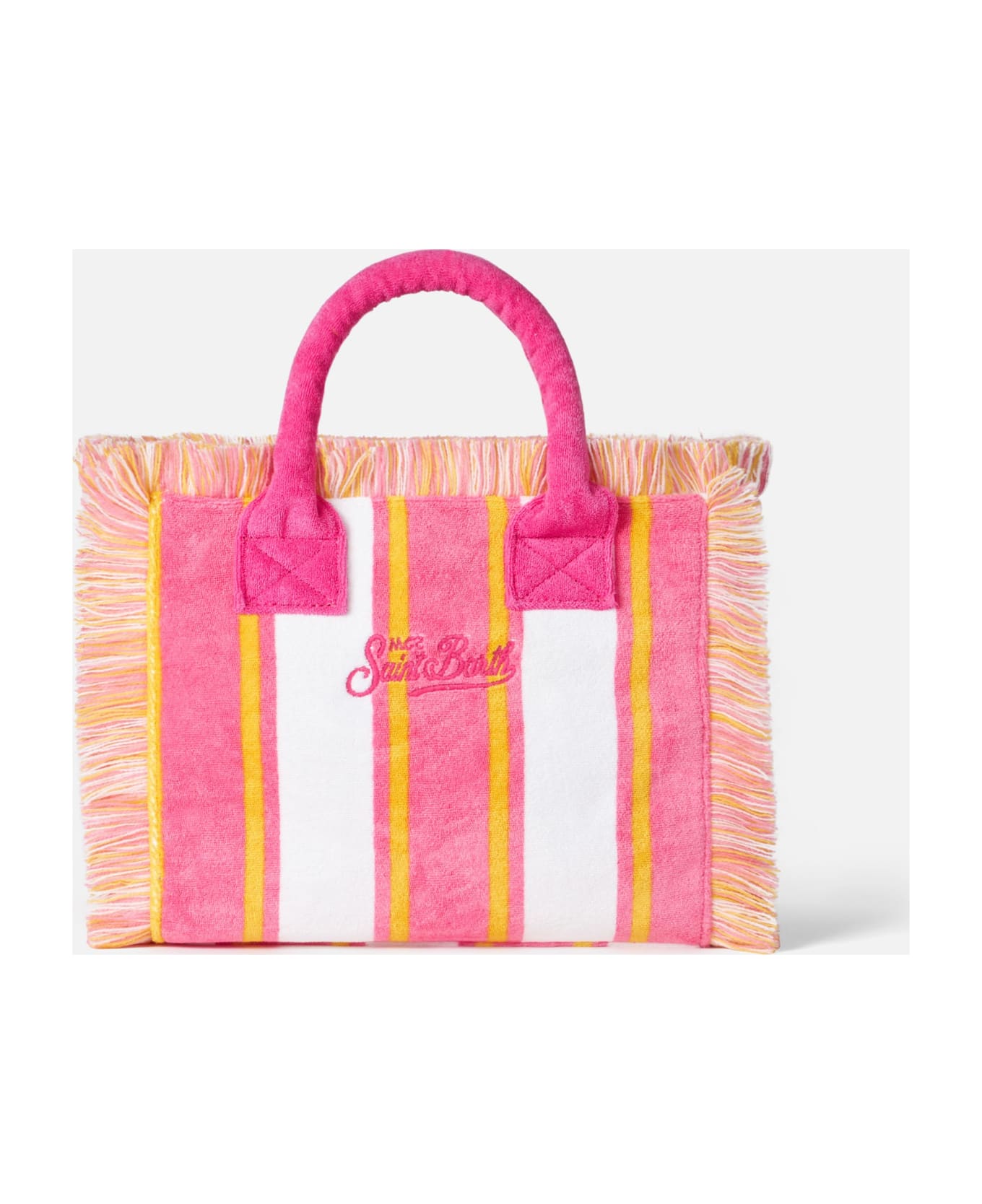 MC2 Saint Barth Colette Striped Terry Handbag With Saint Barth Beach Club Embroidery - PINK