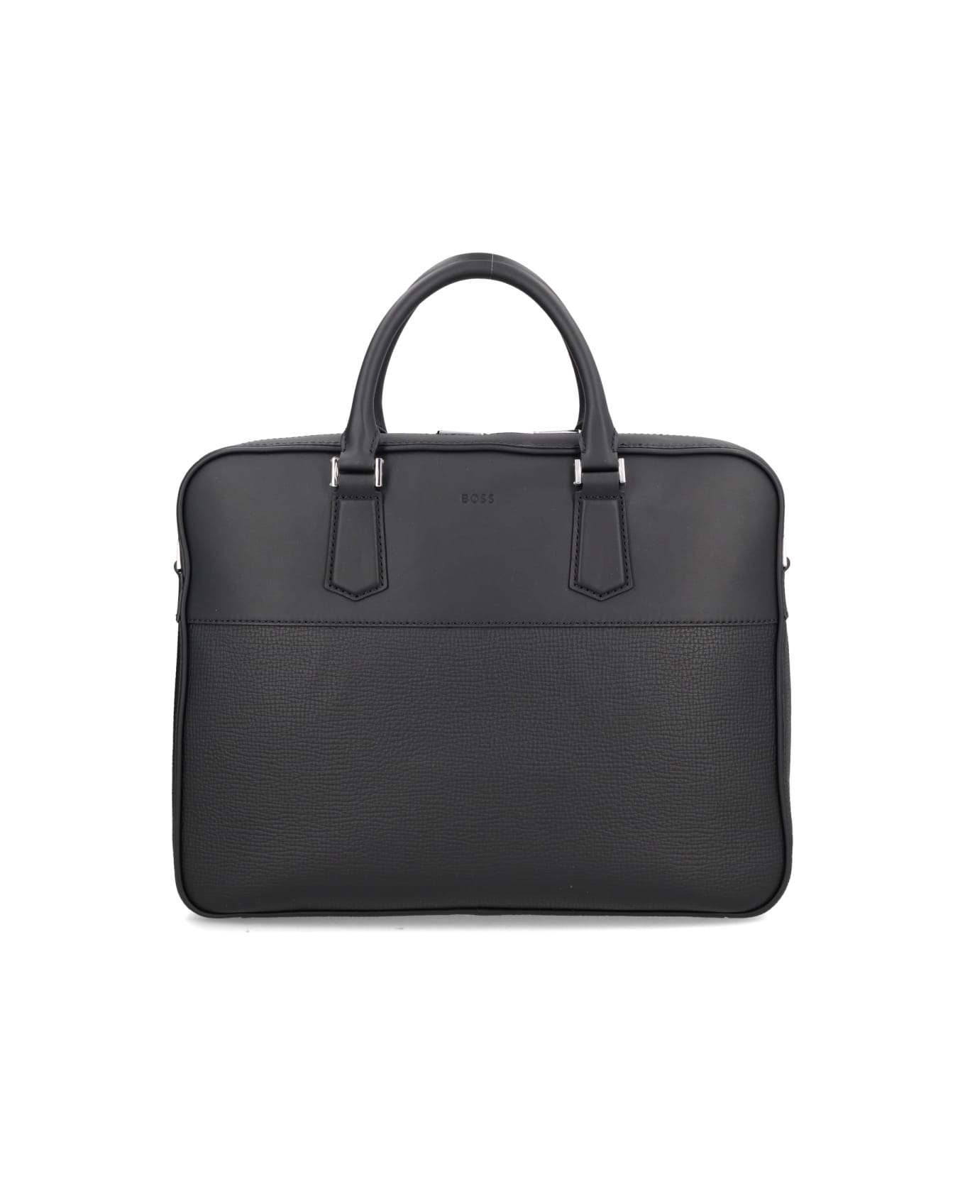 Hugo Boss Leather Briefcase Bag - BLACK