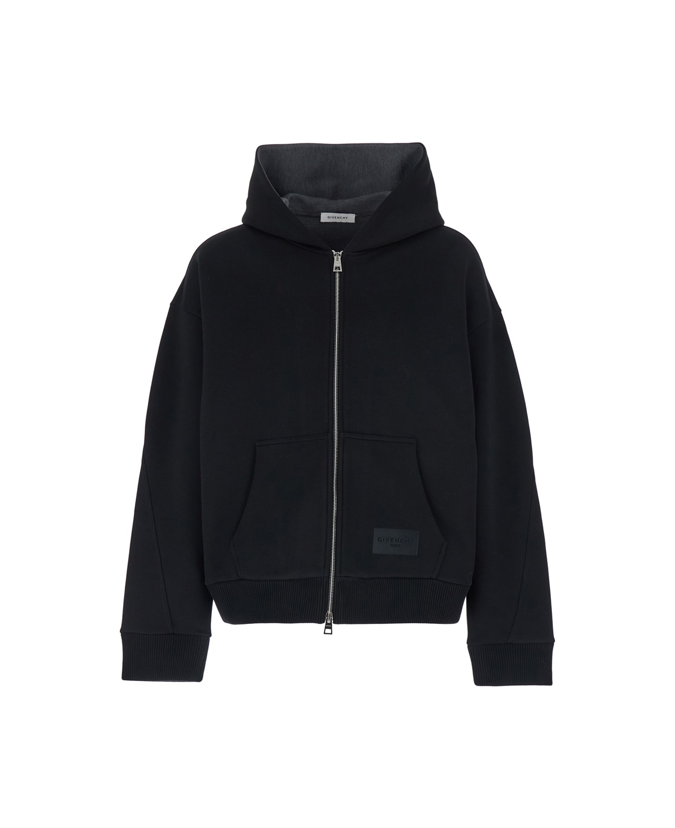 Givenchy Black Sweatshirt With Logo Patch On The Front And Kangaroo Pocket In Cotton Blend Man - Black