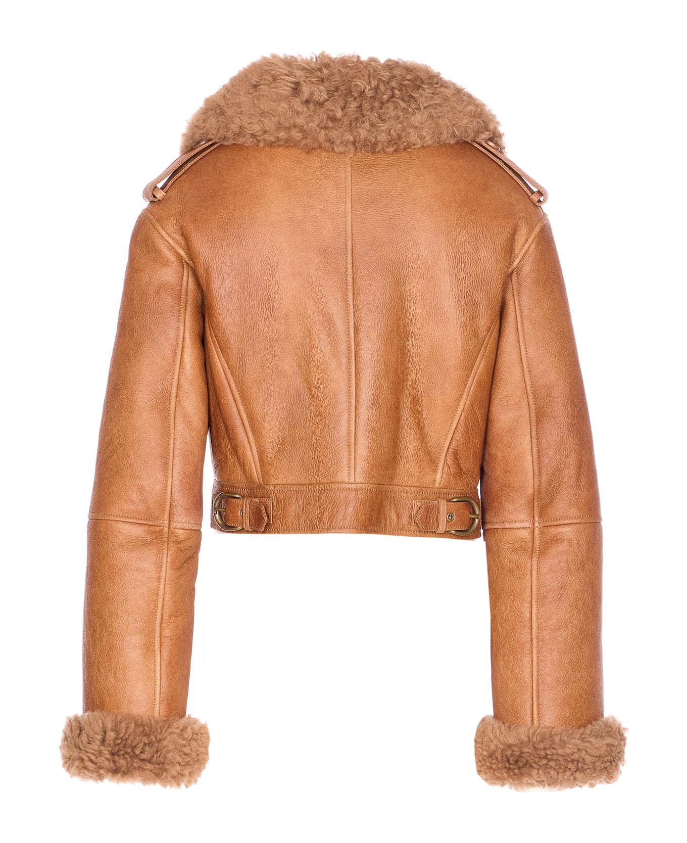 Chloé Leather Short Boxy Jacket - Brown