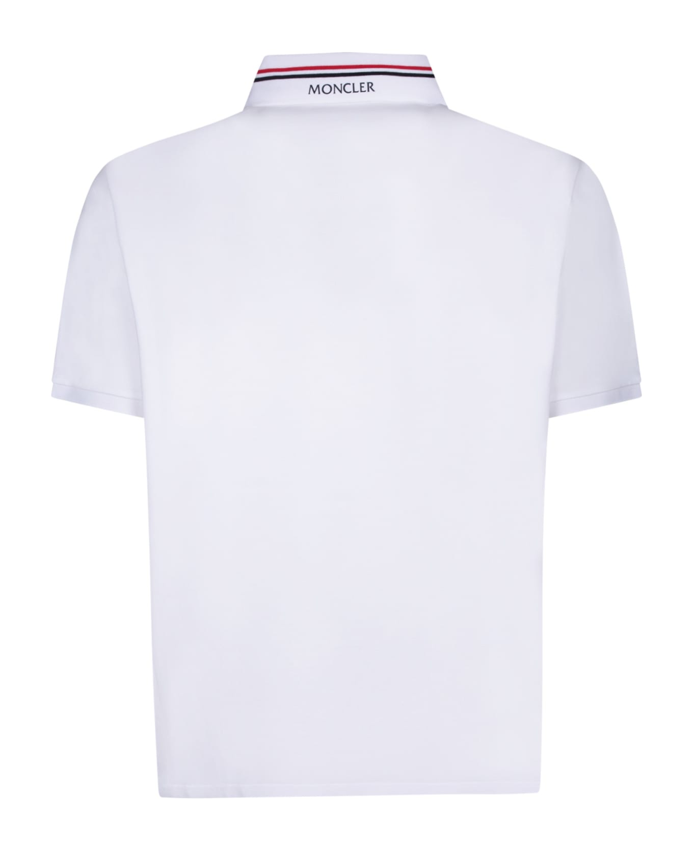 Moncler White Polo Shirt With Logo Patch - Bianco