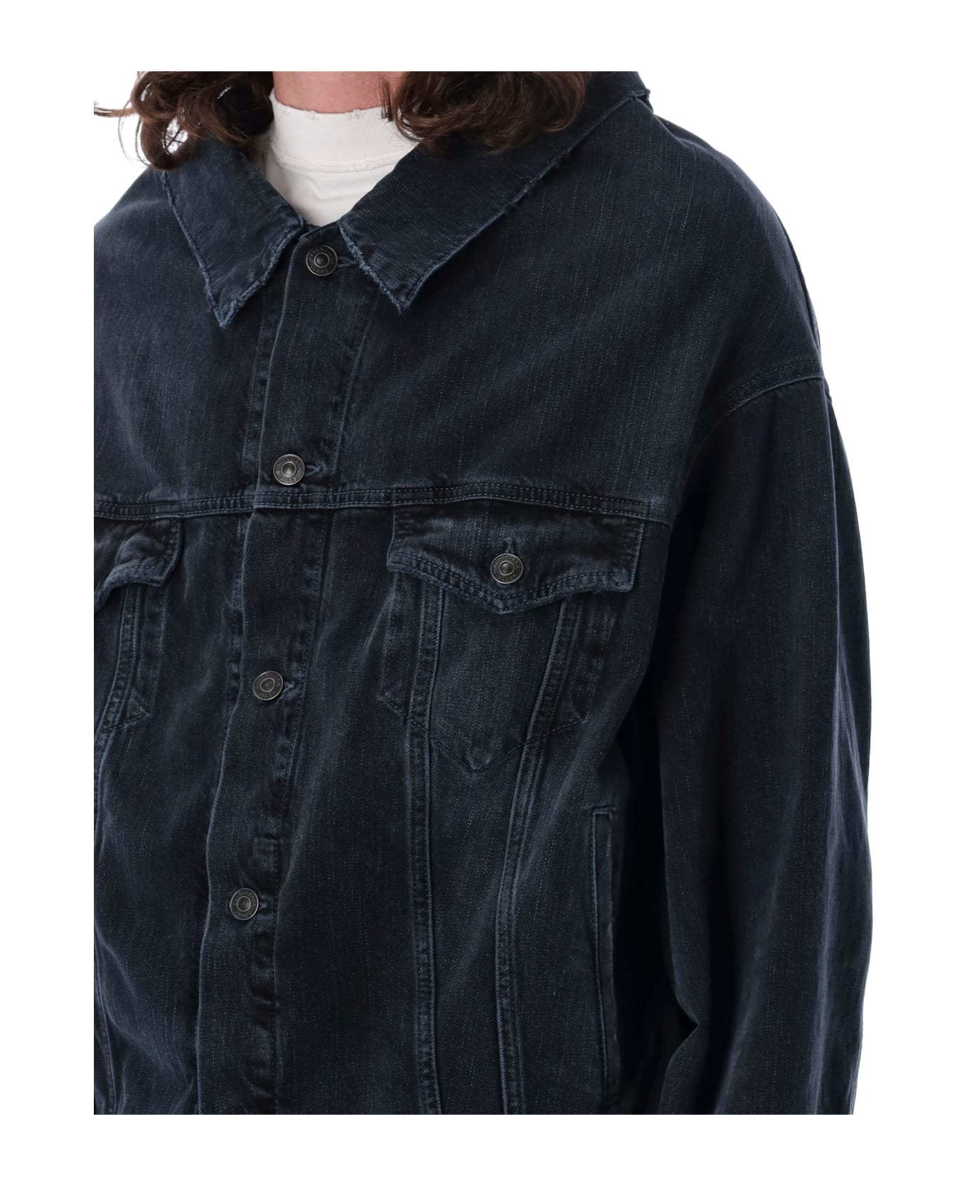 Balenciaga Off-shoulder Denim Jacket - Black