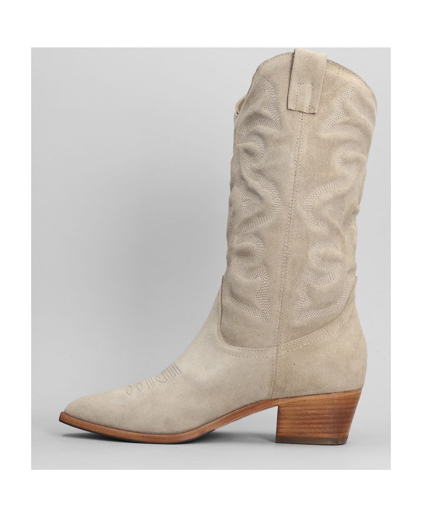Julie Dee Texan Boots In Taupe Suede - taupe