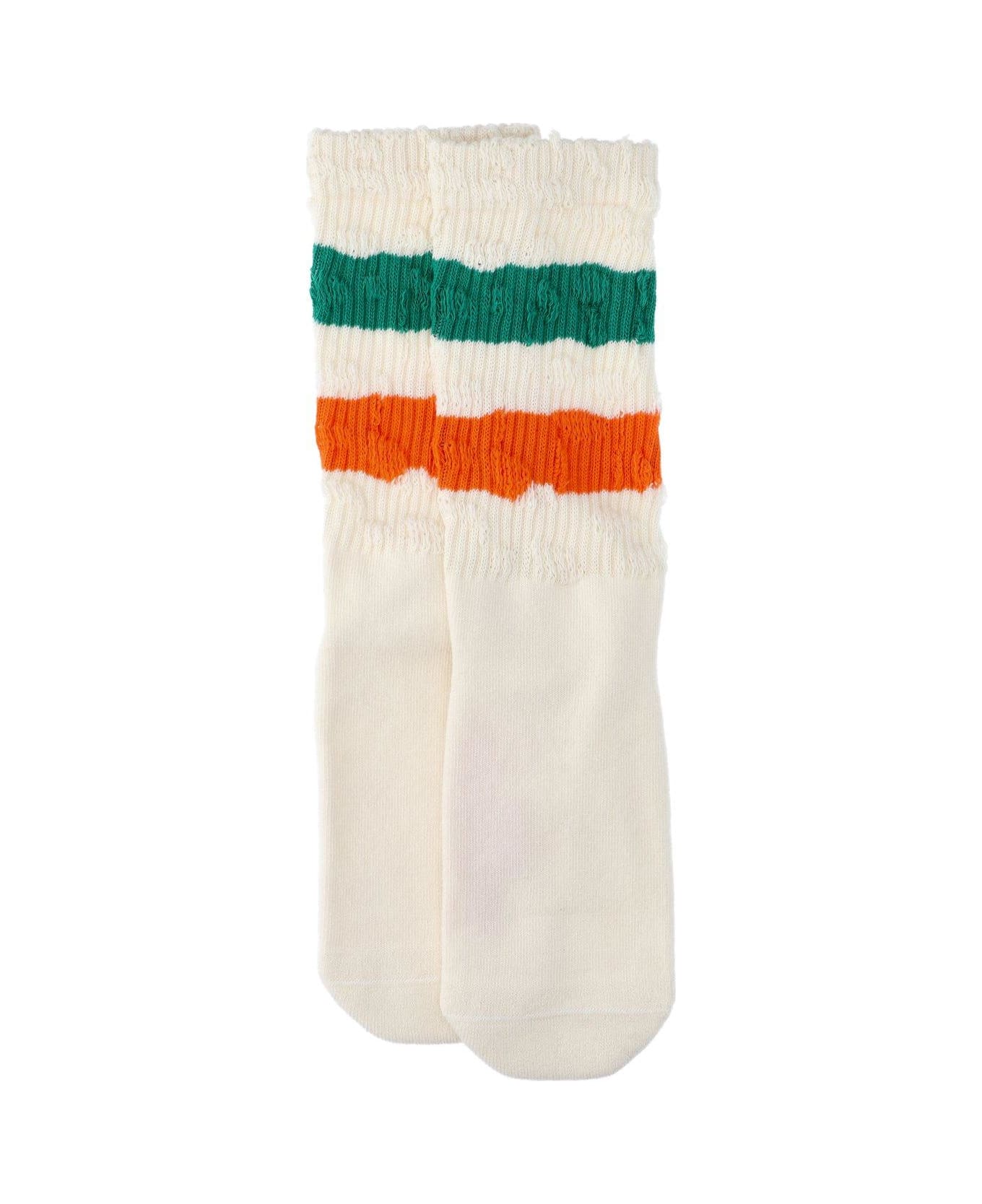 Golden Goose Striped Knitted Ankle Socks - BIANCO