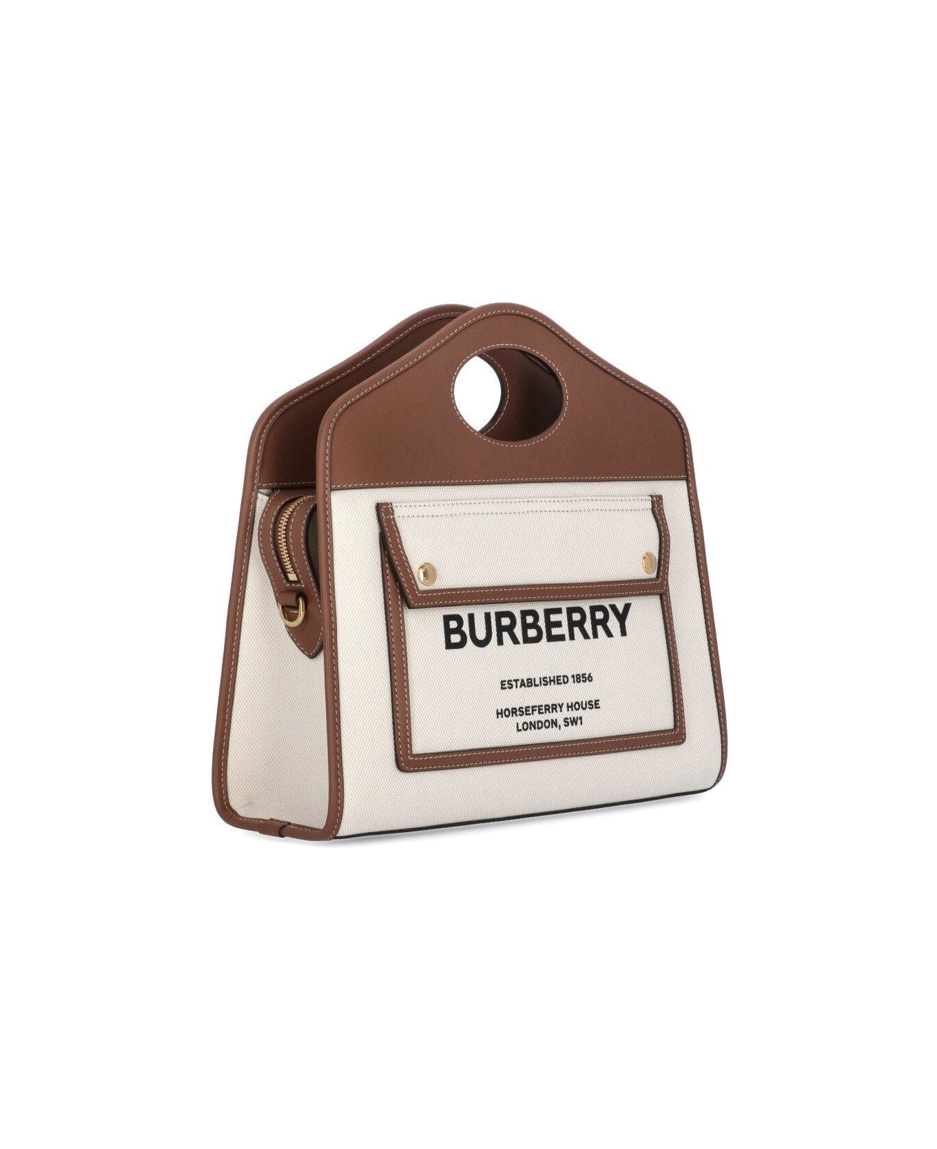 Burberry Pocket Two-tone Small Tote Bag - Natural/maltbrown