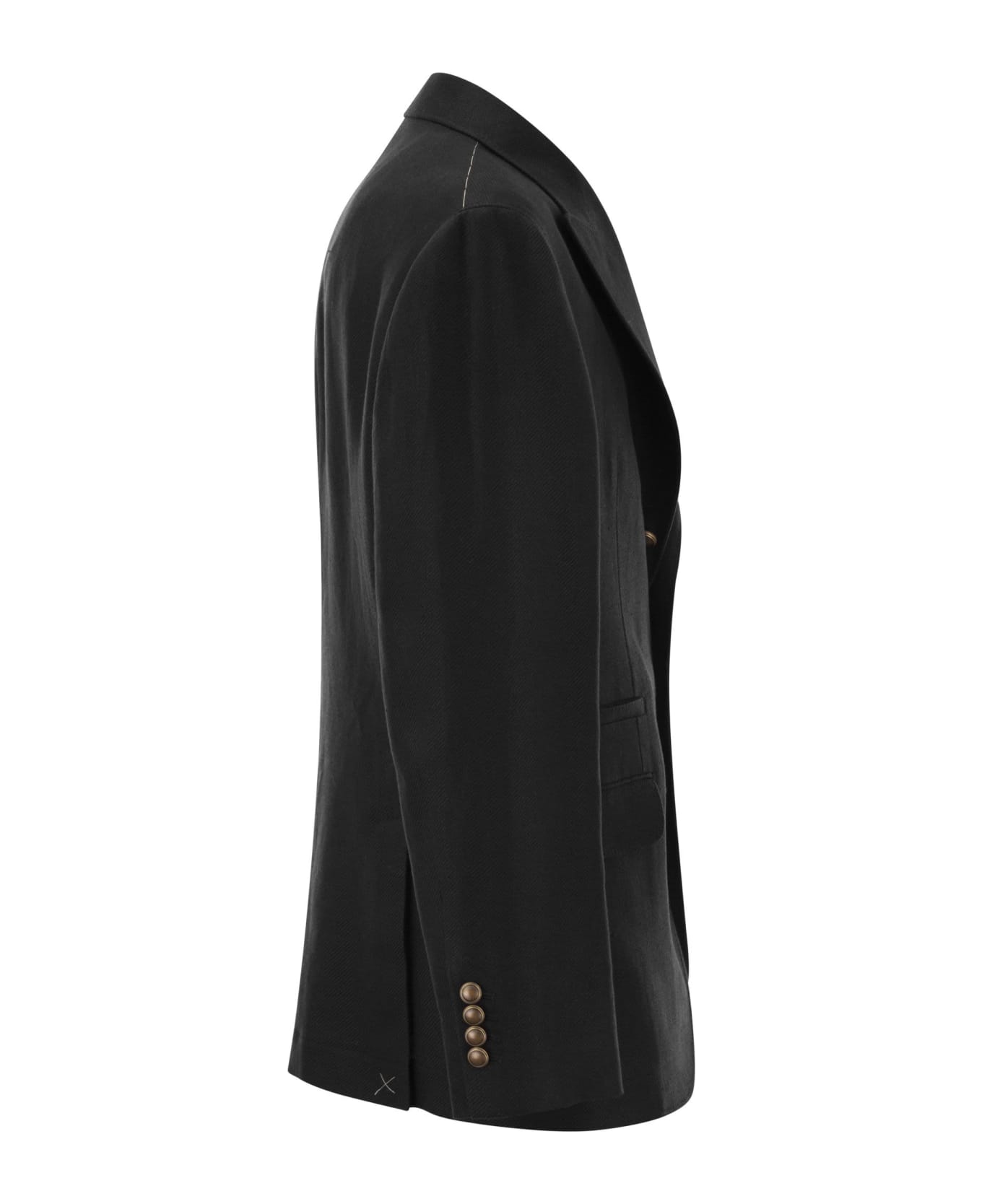 Brunello Cucinelli Linen, Wool And Silk Diagonal Deconstructed Jacket - Black