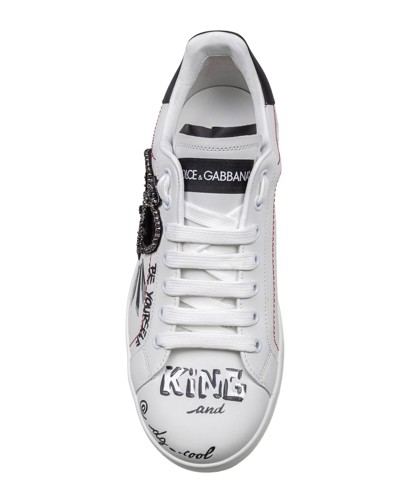 Dolce 
Gabbana Portofino Leather Sneakers With Embroidery And Patches - white/black